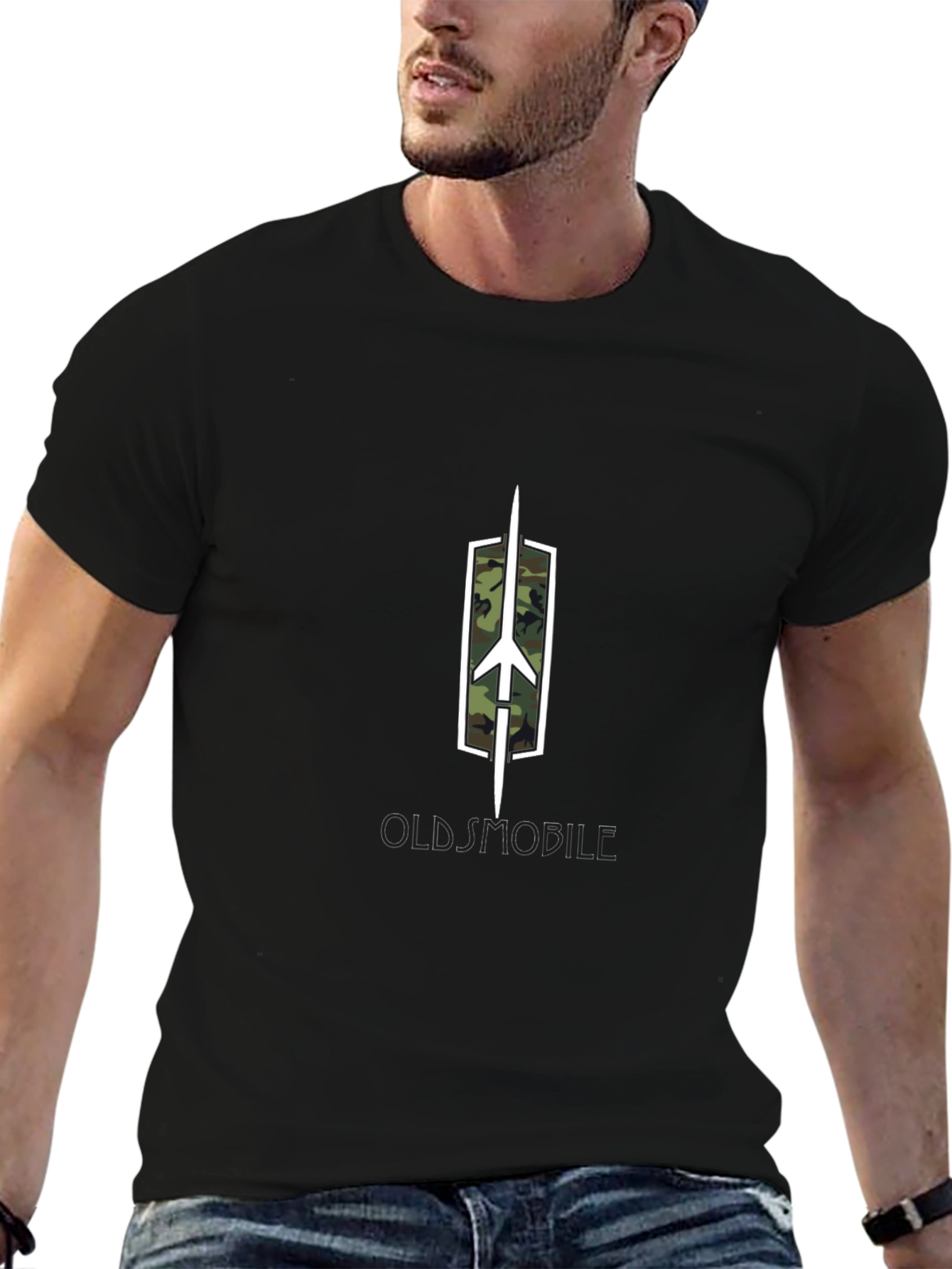 Oldsmobile Logo Camo Fill Black T-Shirt