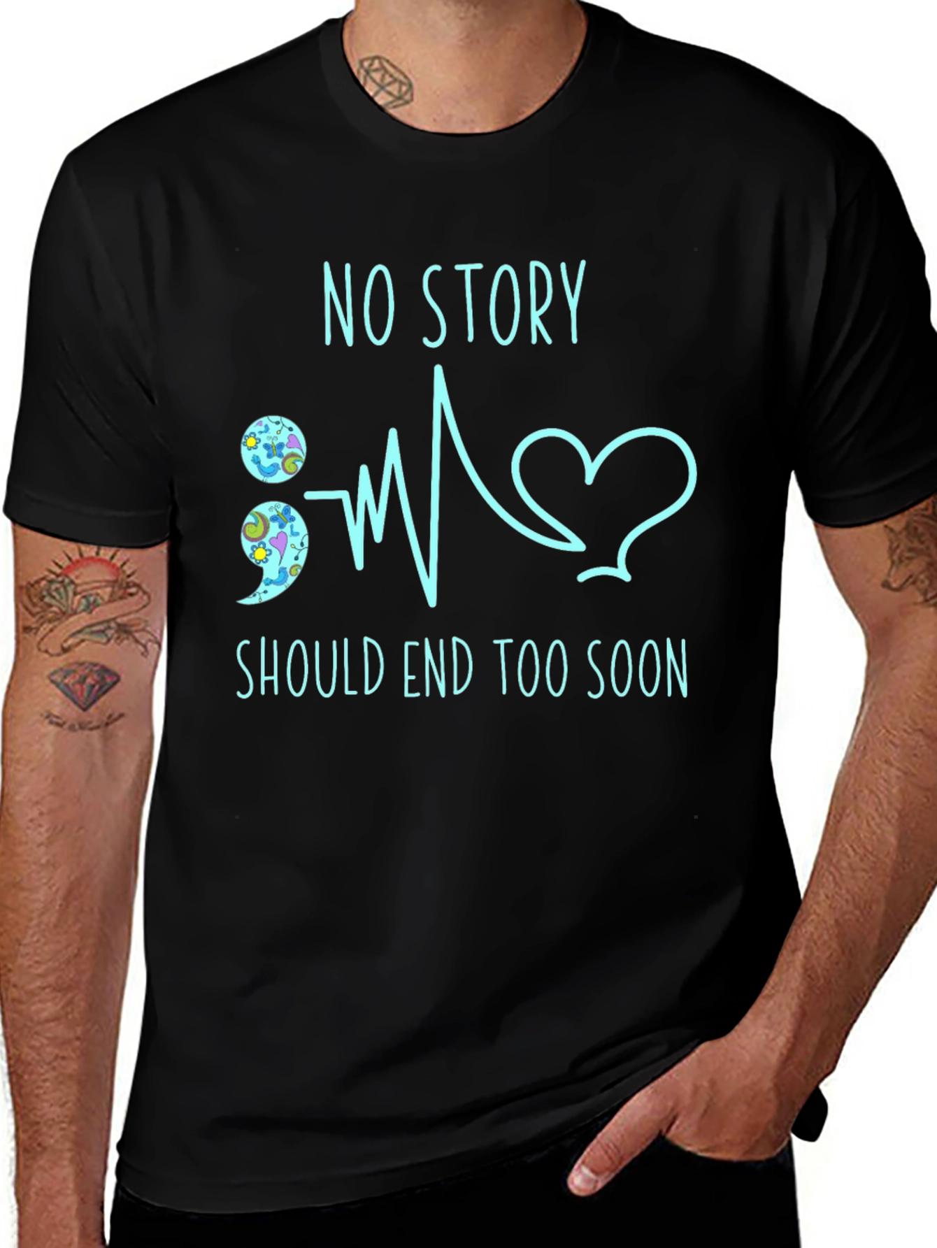 No Story T-Shirt: Semicolon Heartbeat Mental Health Awareness Tee