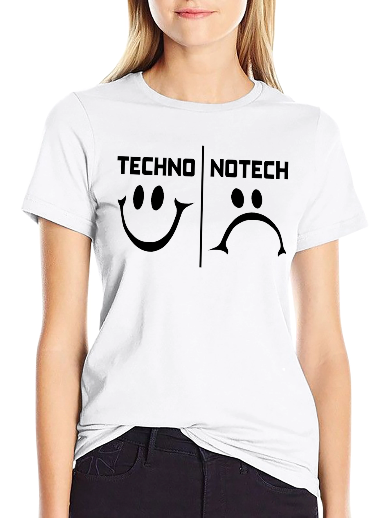 Techno No Tech T-Shirt Happy Sad Graphic Tee