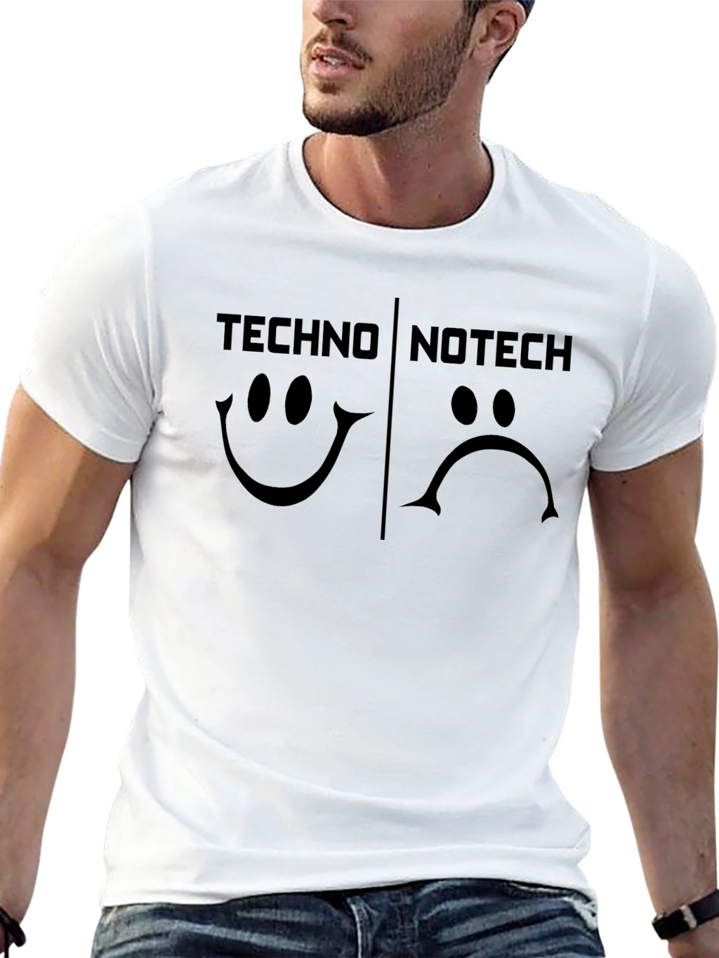 Techno No Tech T-Shirt Happy Sad Graphic Tee