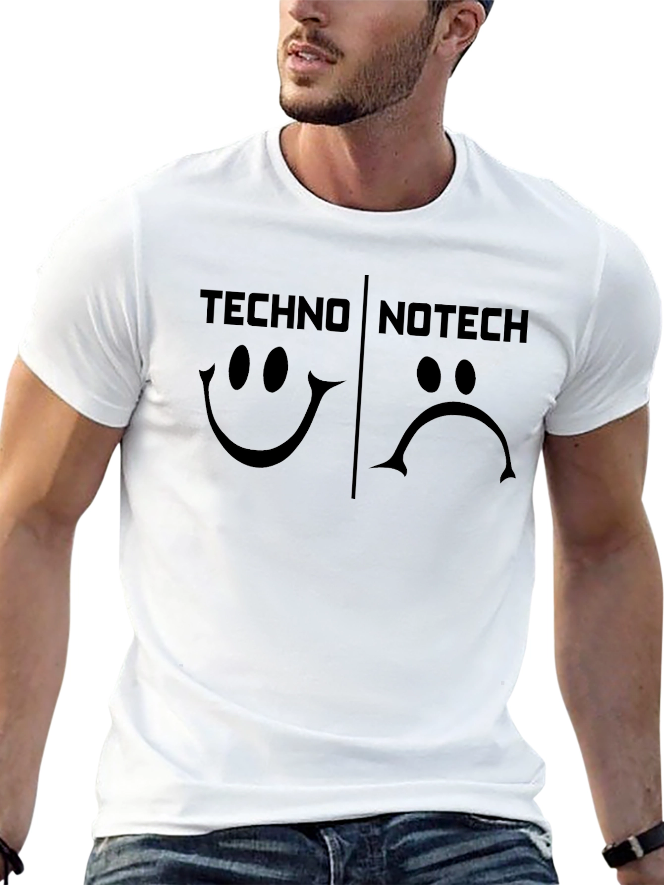 Techno No Tech T-Shirt Happy Sad Graphic Tee