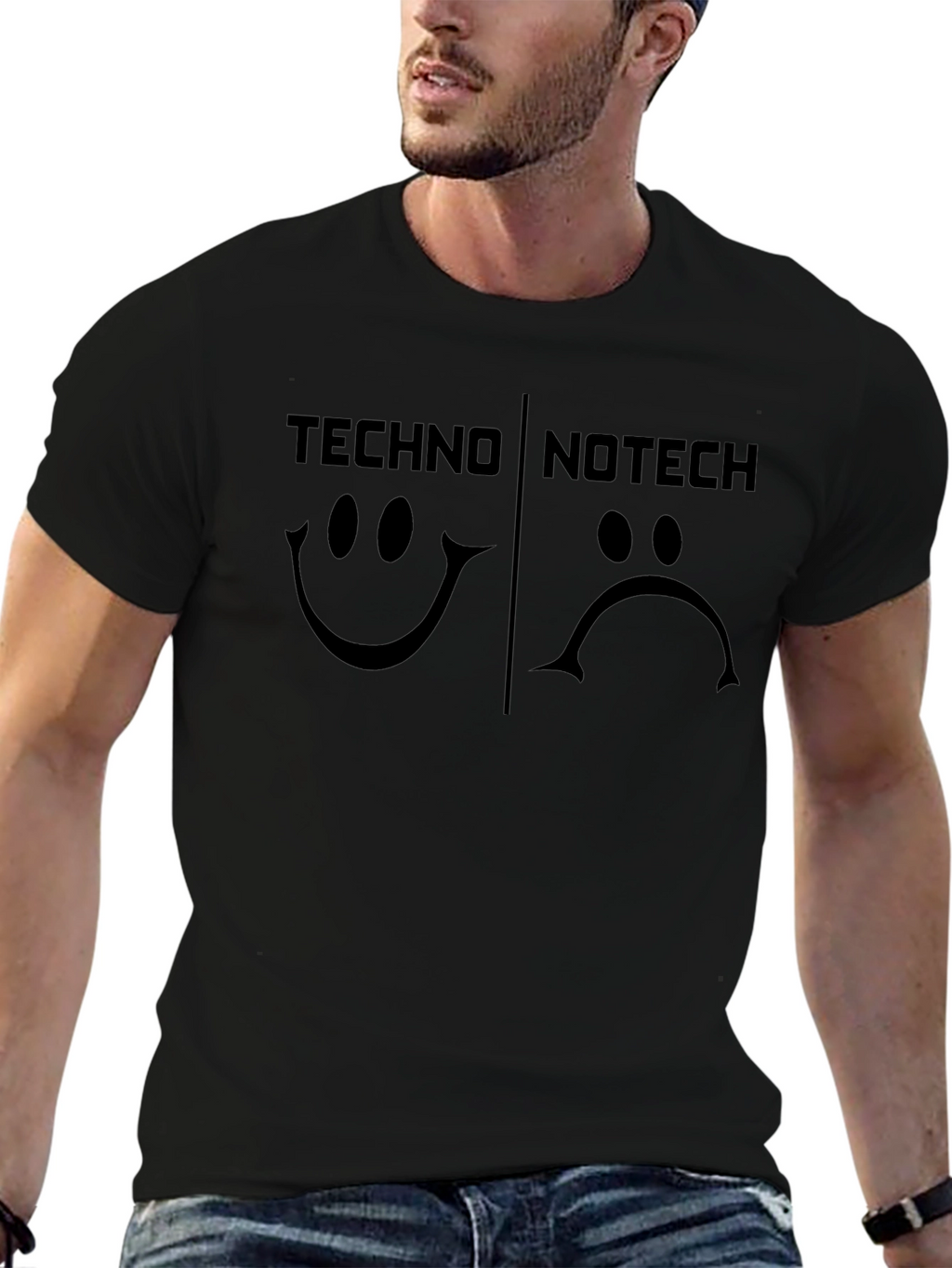 Techno No Tech T-Shirt Happy Sad Graphic Tee