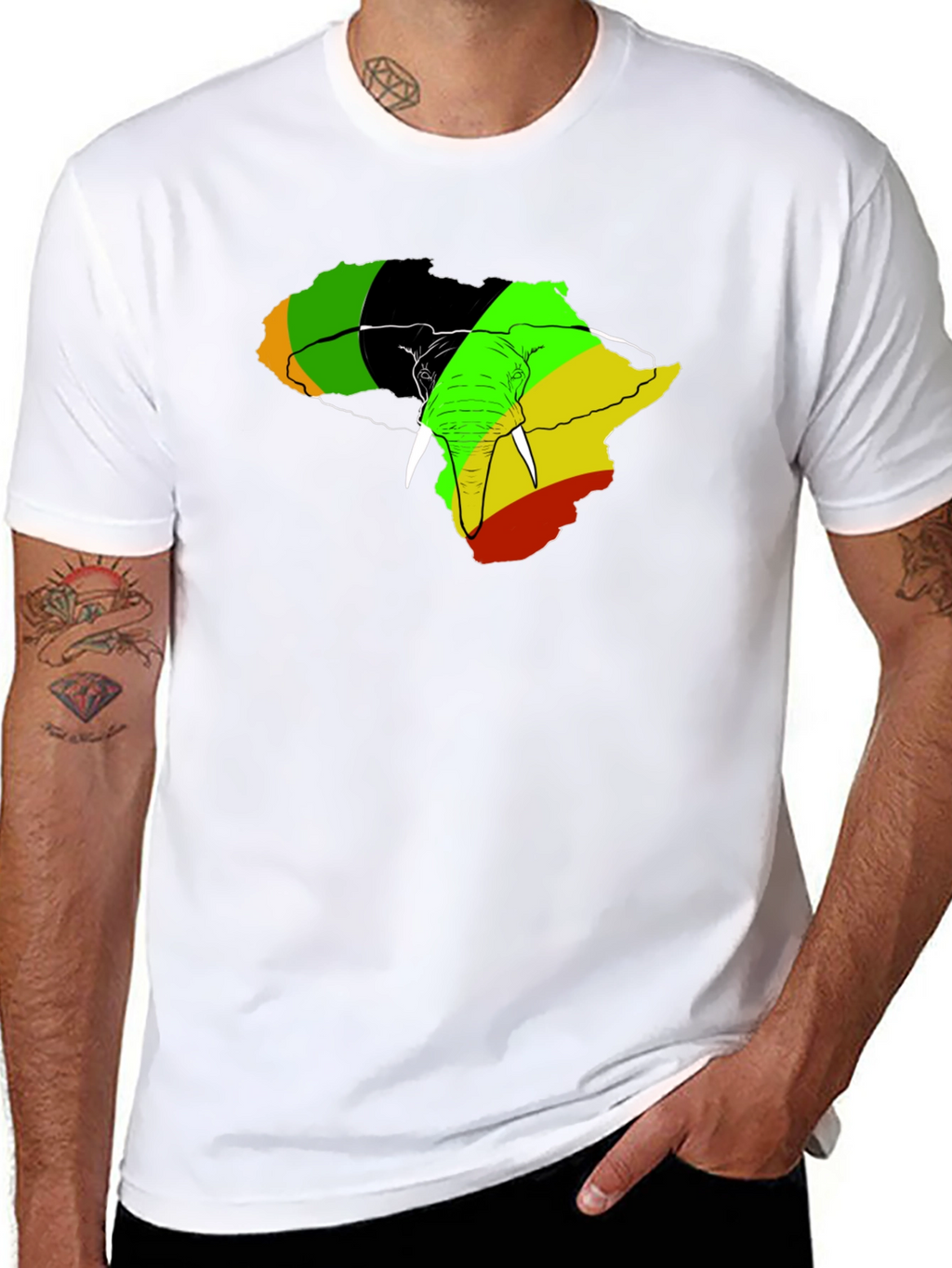 Africa Elephant Rasta T-Shirt - Mens