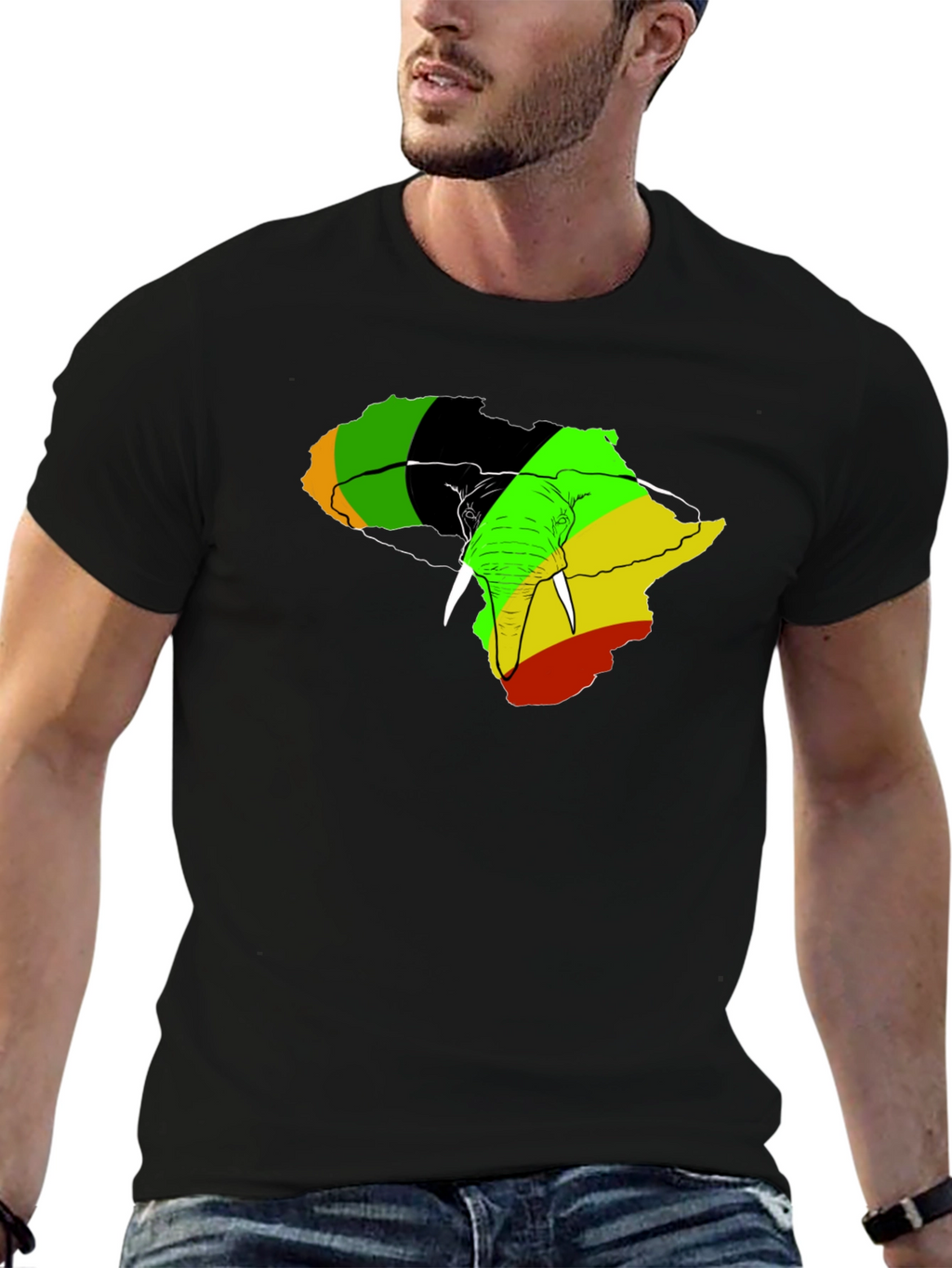 Africa Elephant Rasta T-Shirt - Mens