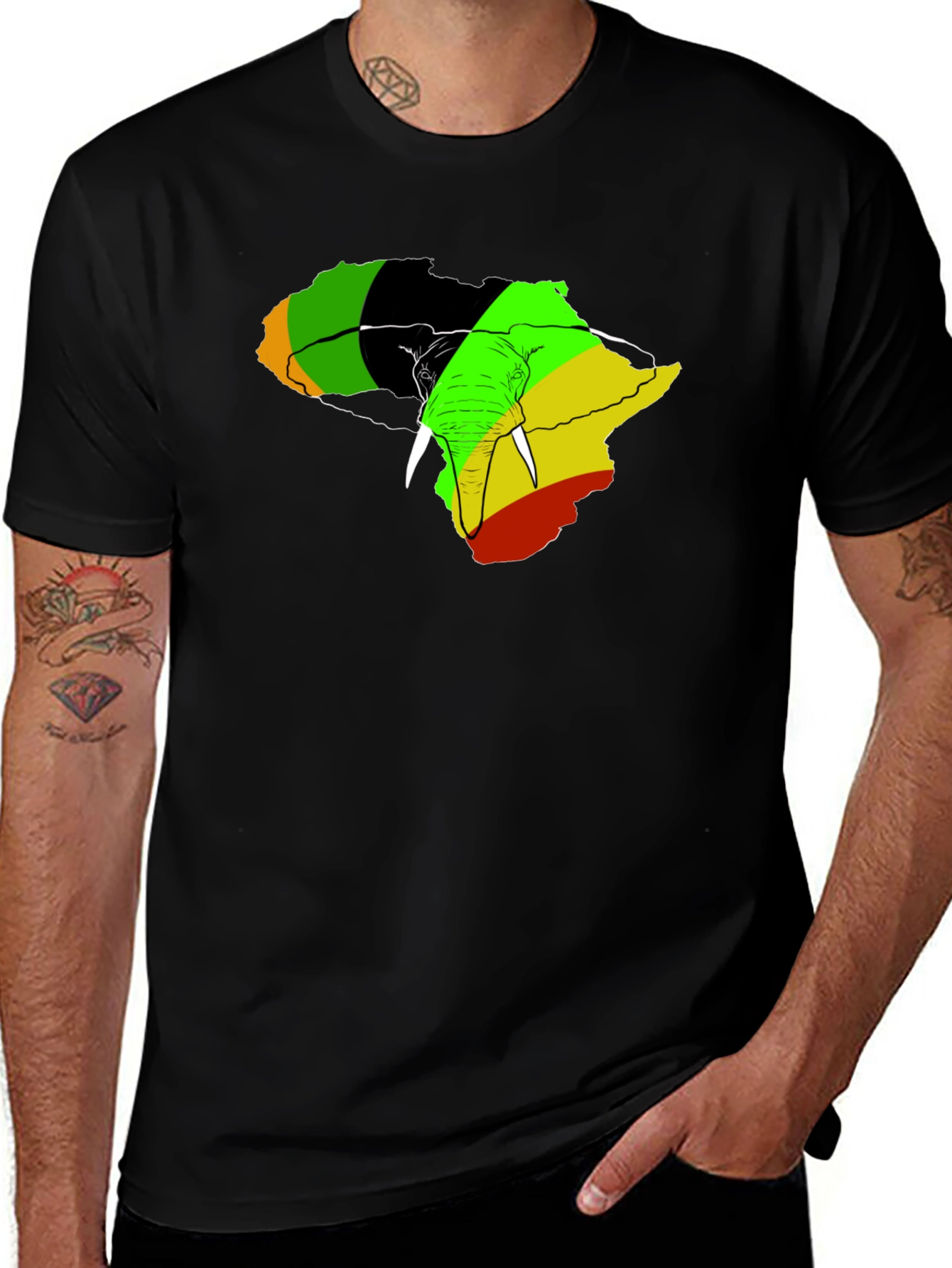Africa Elephant Rasta T-Shirt - Mens
