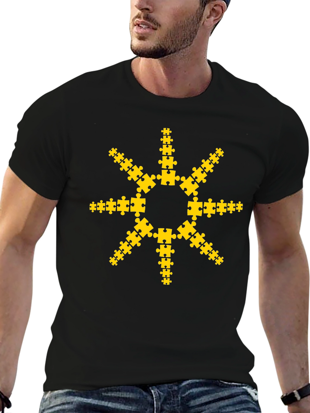 Puzzle Piece Sun Graphic T-Shirt