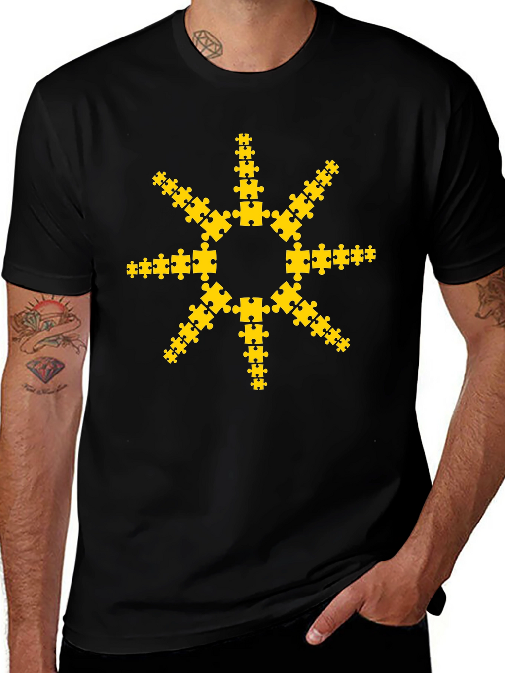 Puzzle Piece Sun Graphic T-Shirt