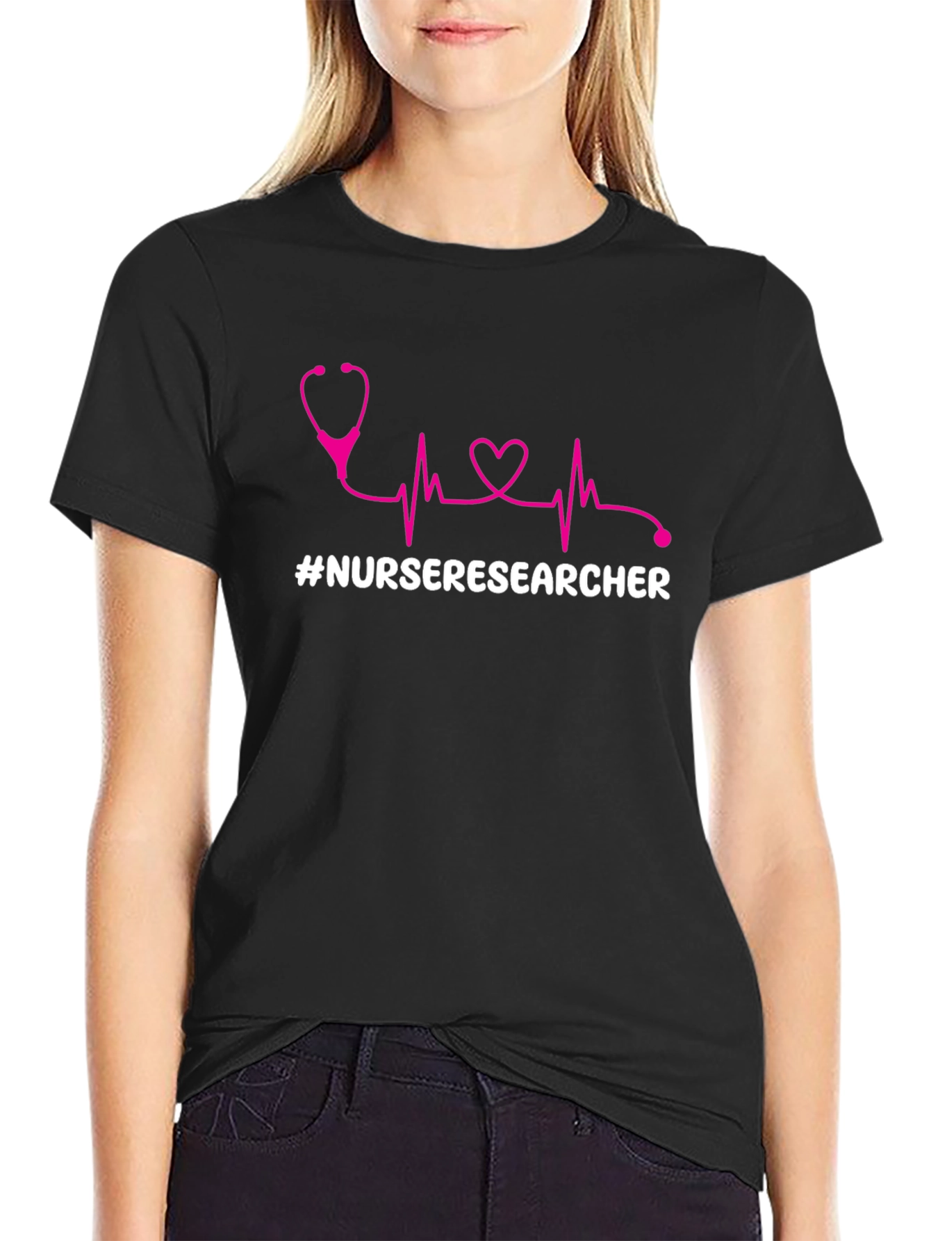 Nurse Researcher T-Shirt - Stethoscope Heartbeat Design