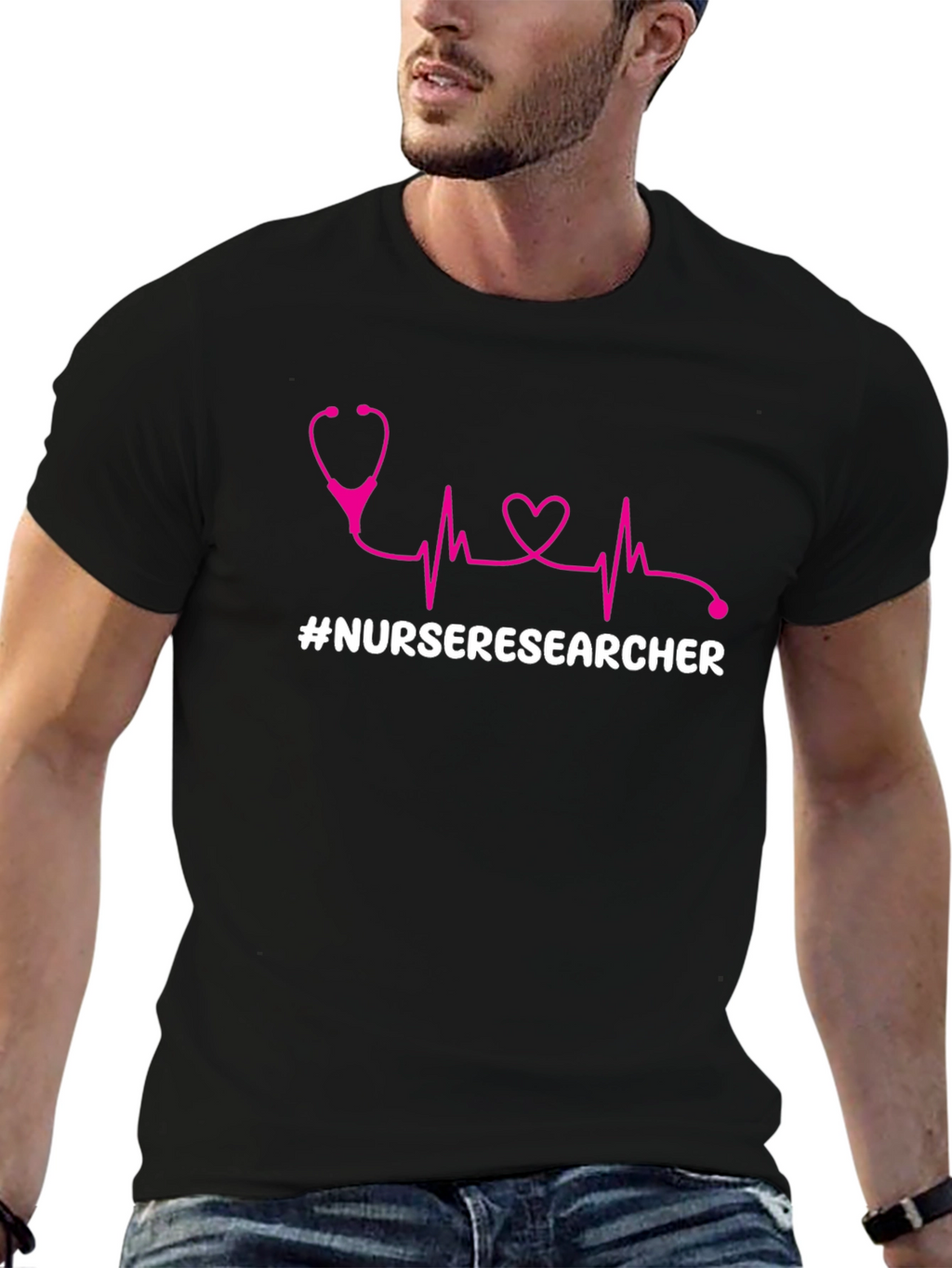 Nurse Researcher T-Shirt - Stethoscope Heartbeat Design