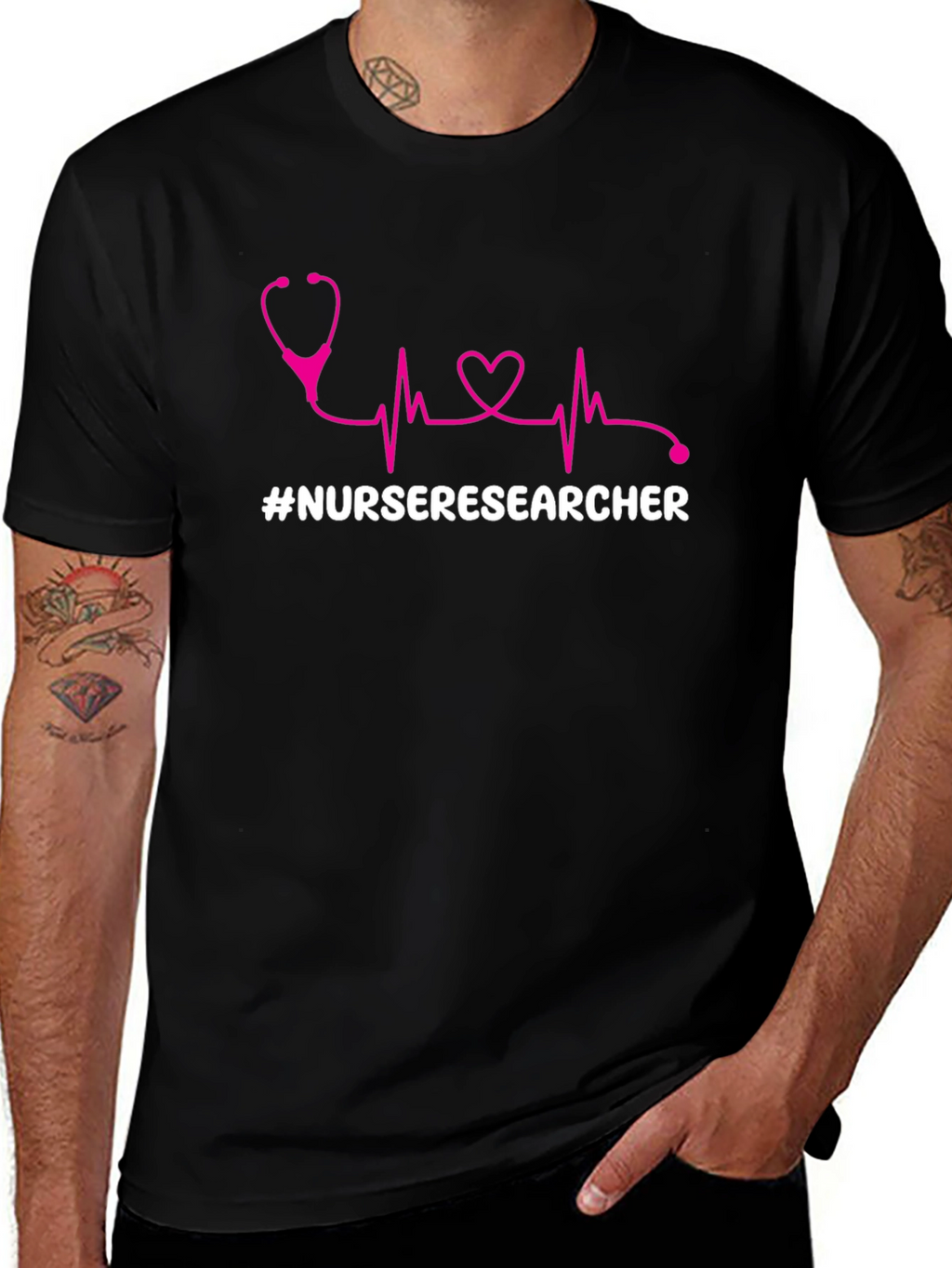Nurse Researcher T-Shirt - Stethoscope Heartbeat Design