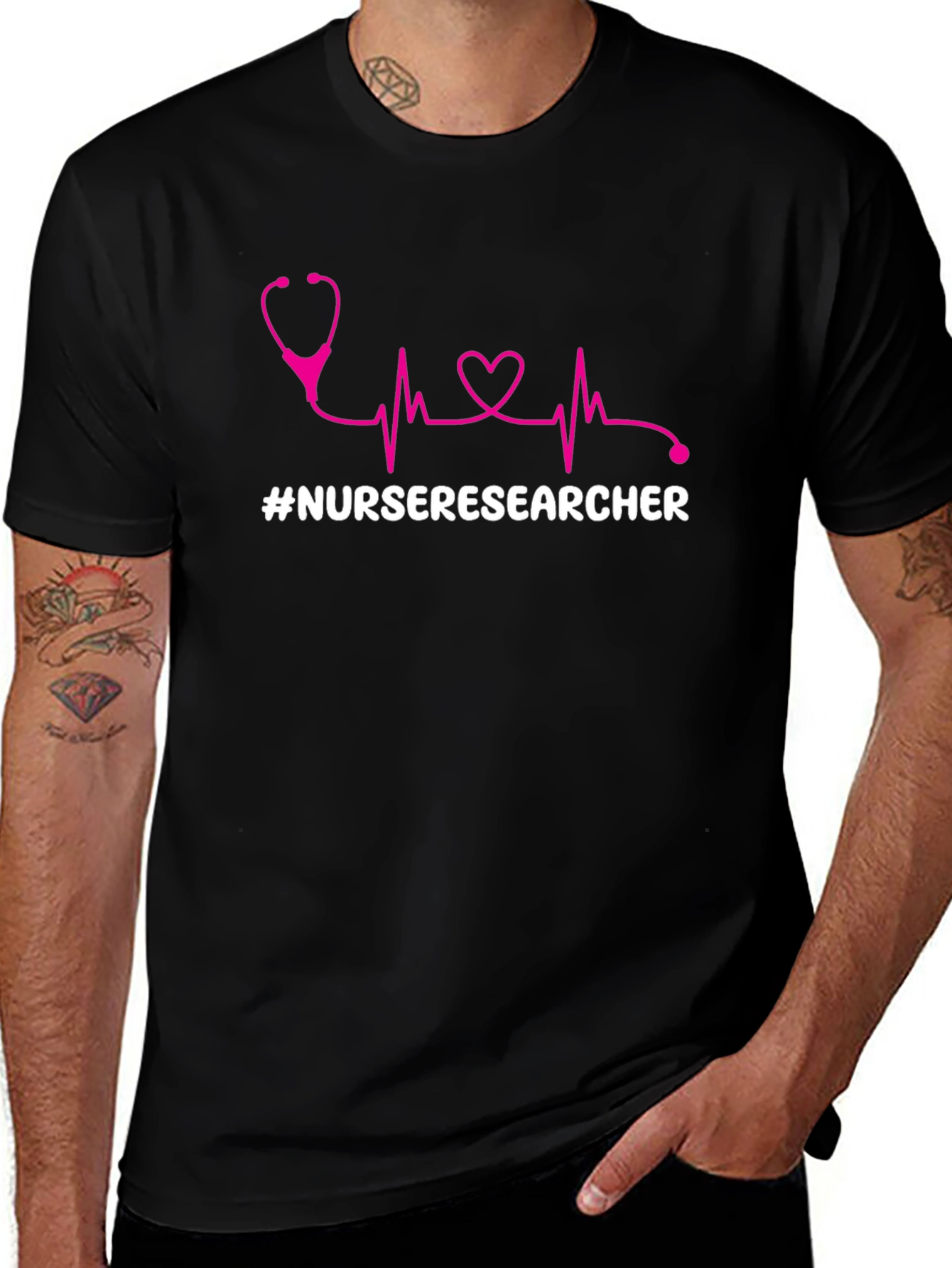 Nurse Researcher T-Shirt - Stethoscope Heartbeat Design
