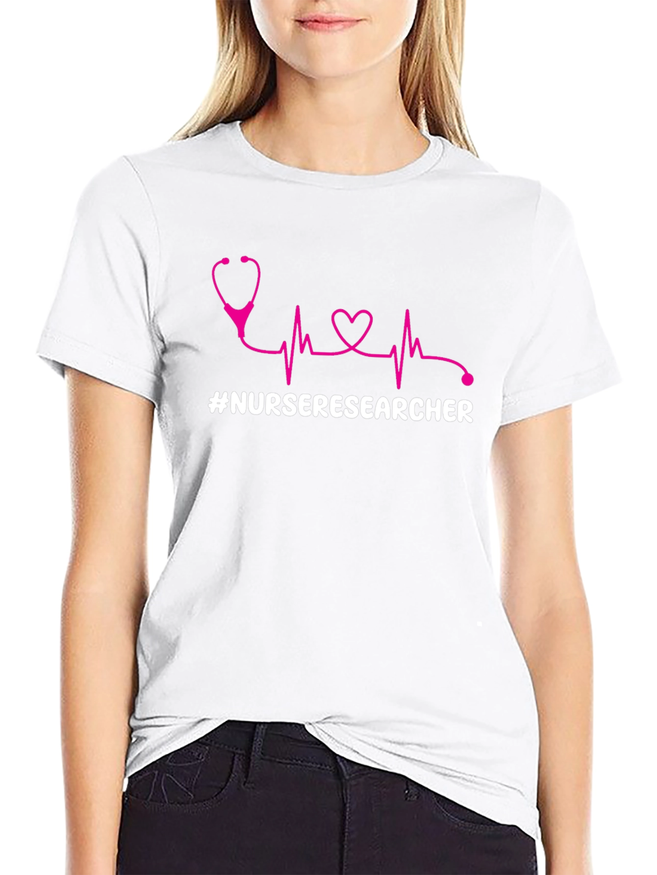 Nurse Researcher T-Shirt - Stethoscope Heartbeat Design