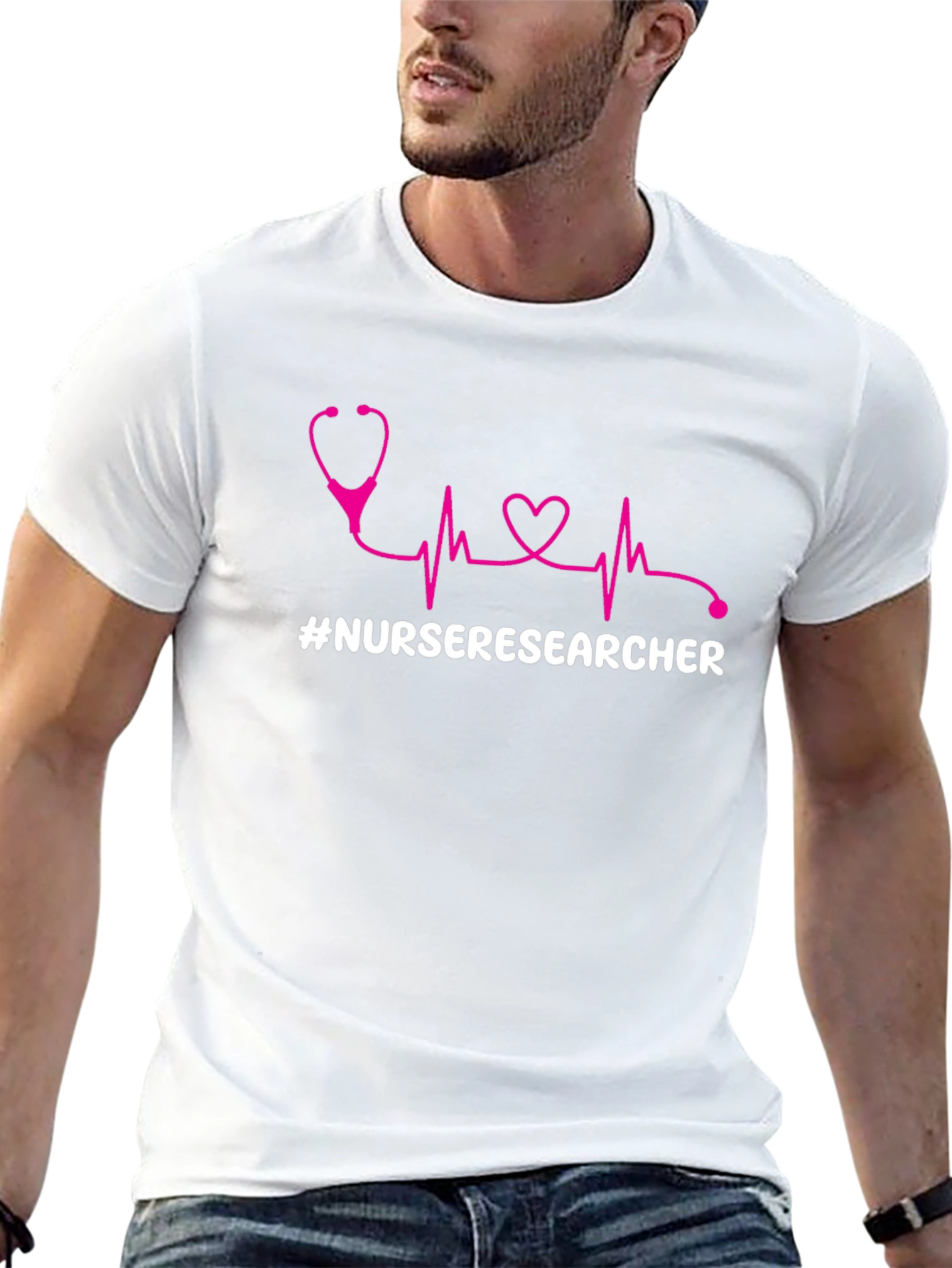 Nurse Researcher T-Shirt - Stethoscope Heartbeat Design