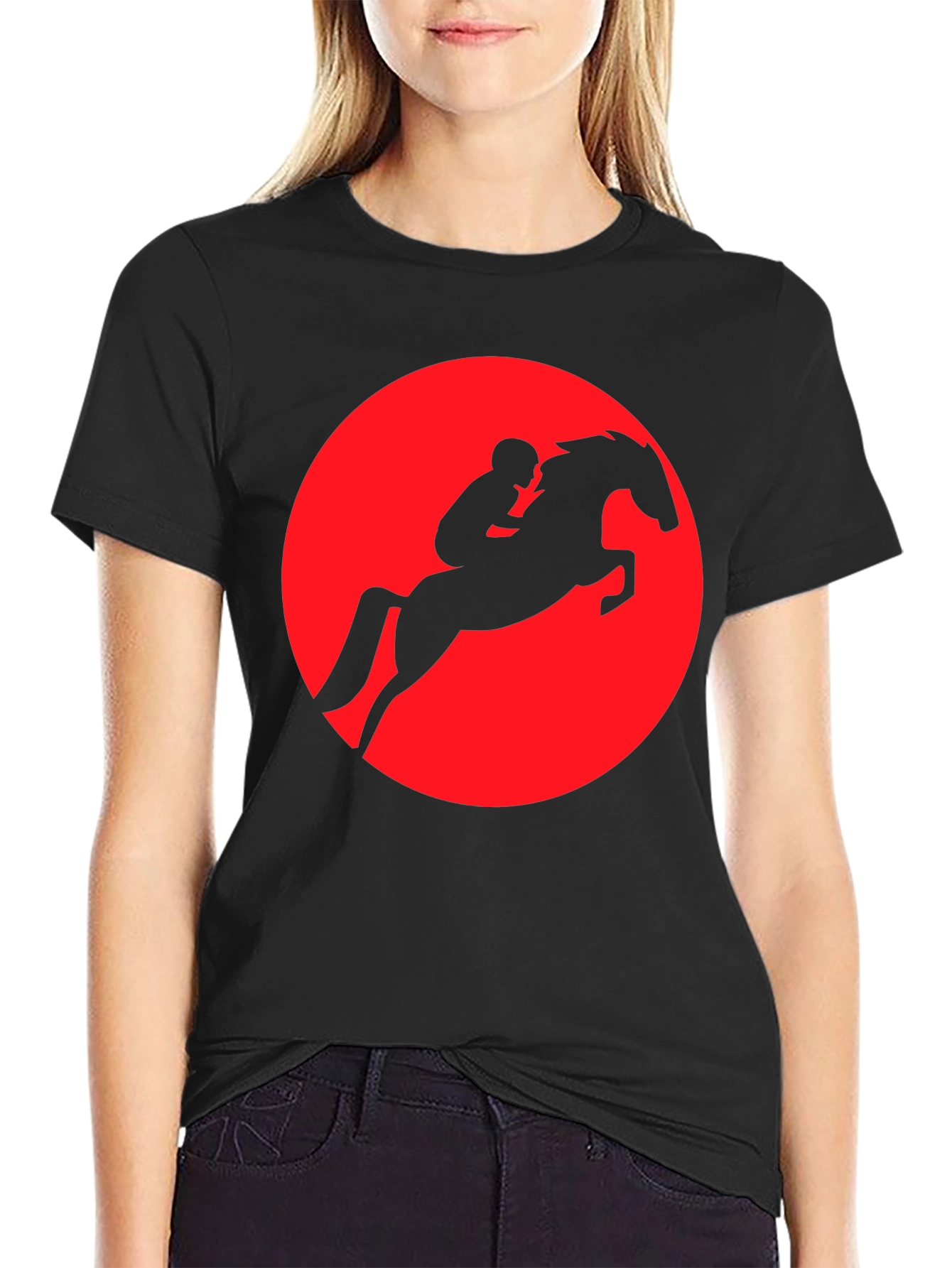 Equestrian Silhouette Tee - Red Circle Horseback Rider Design