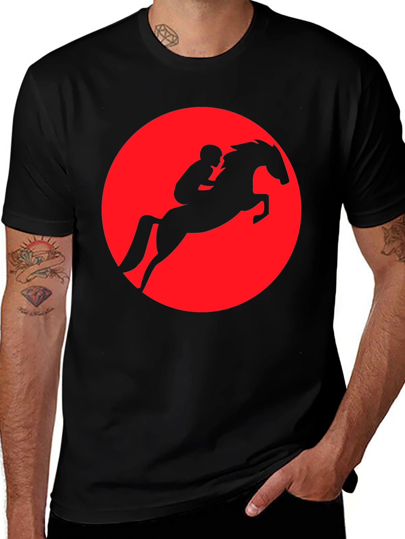 Equestrian Silhouette Tee - Red Circle Horseback Rider Design