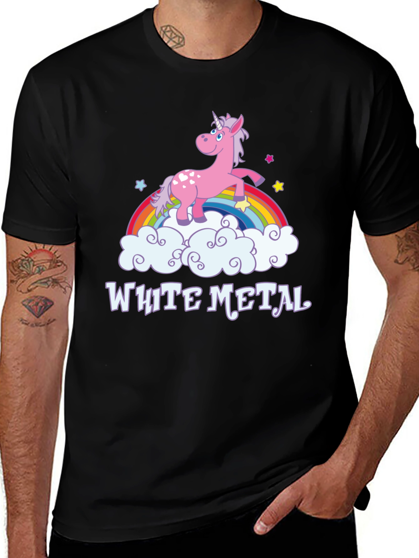 White Metal Unicorn Graphic Tee - Black