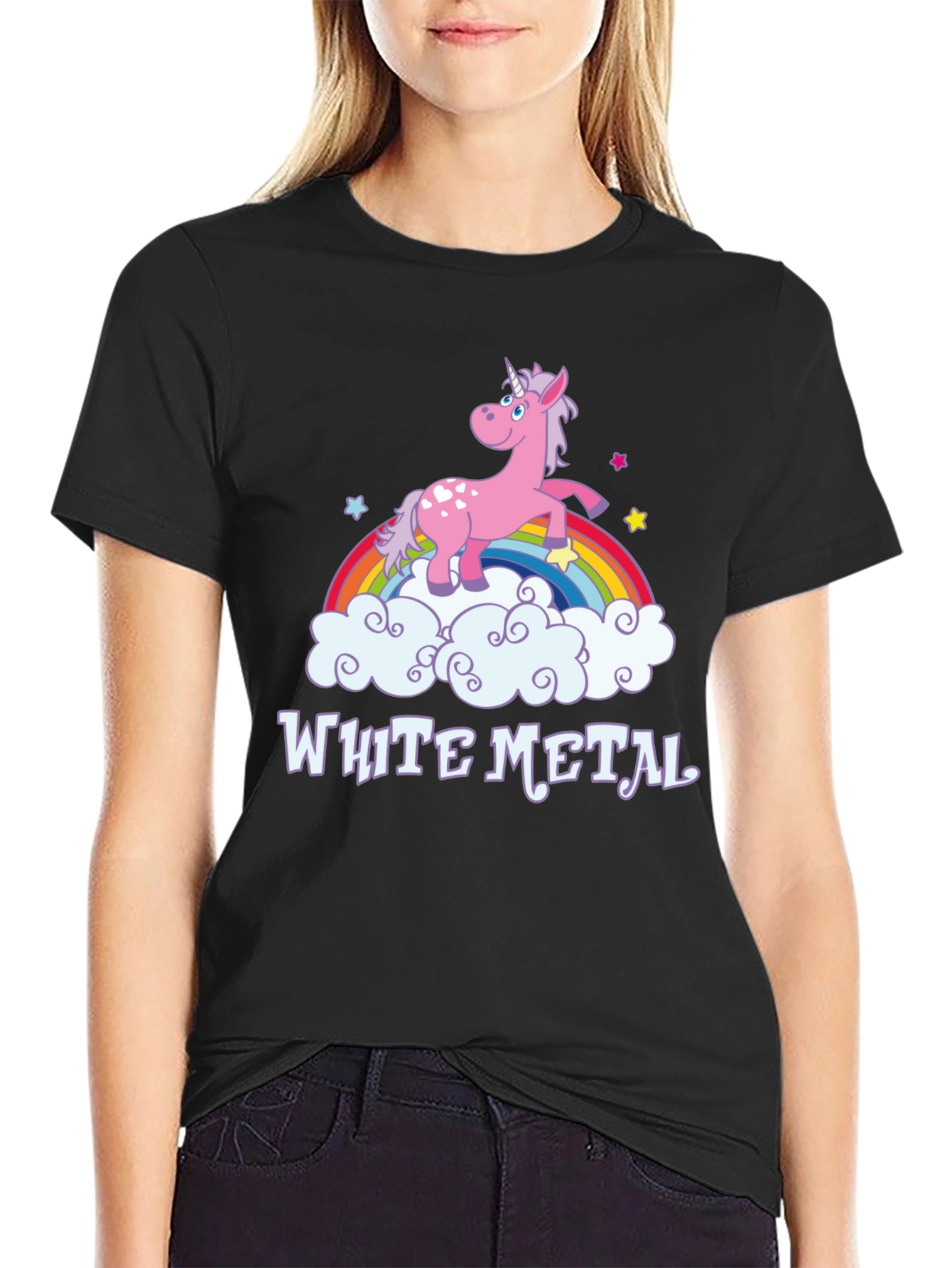 White Metal Unicorn Graphic Tee - Black
