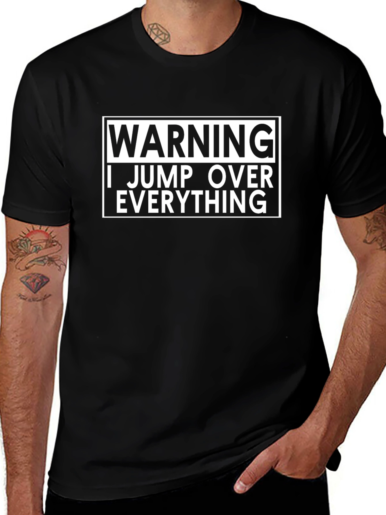 Warning I Jump Over Everything Black T-Shirt
