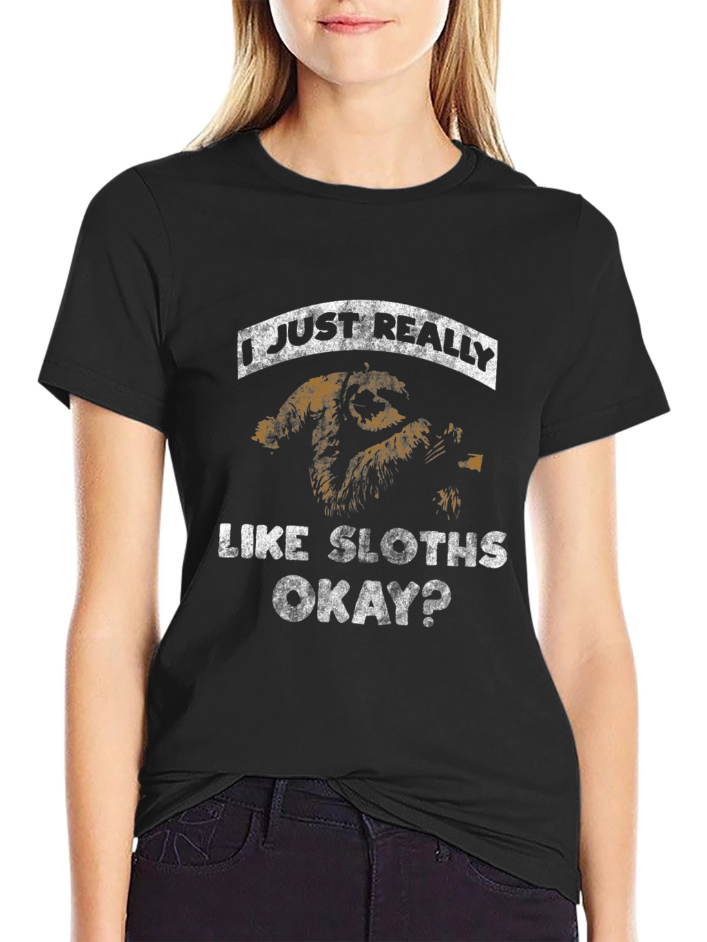 I Just Really Like Sloths Black Graphic Tee
