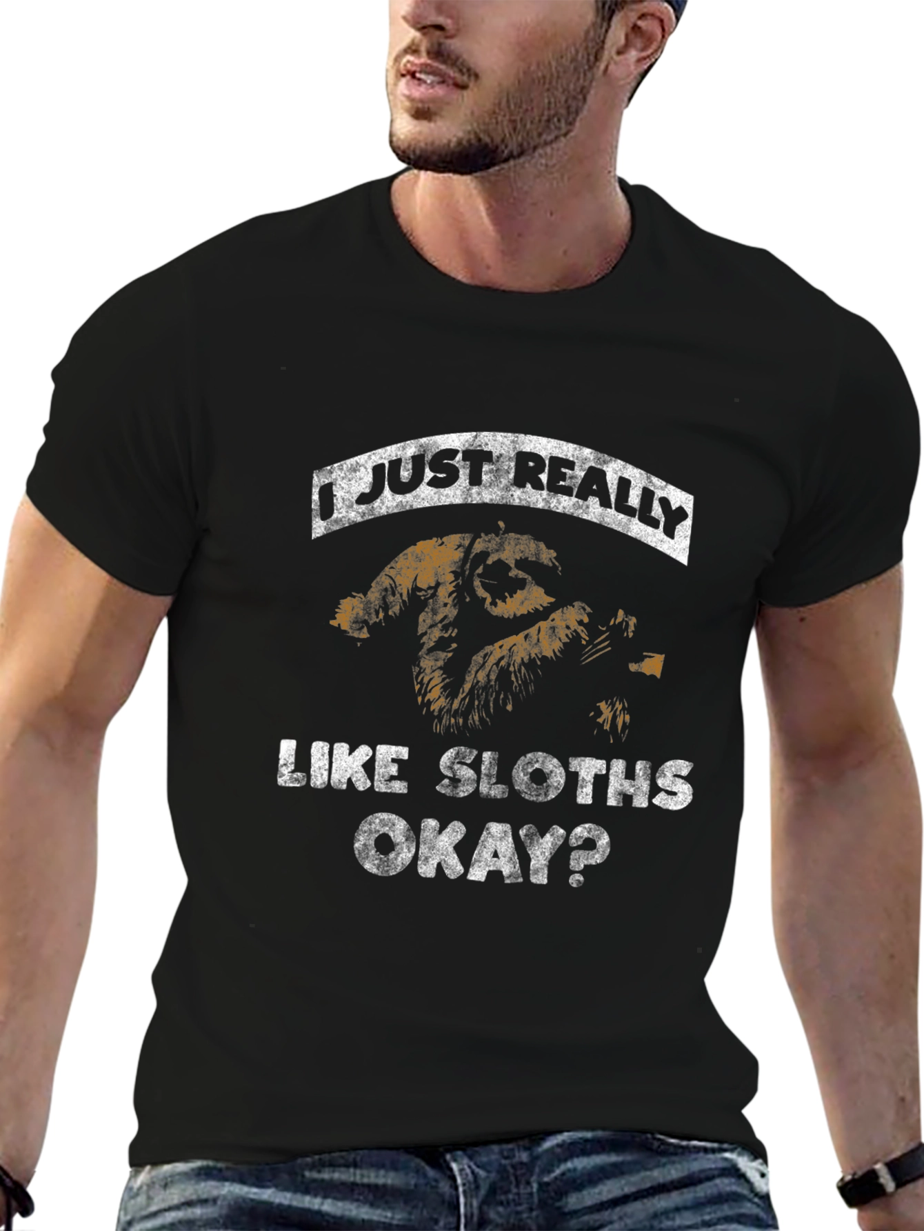 I Just Really Like Sloths Black Graphic Tee