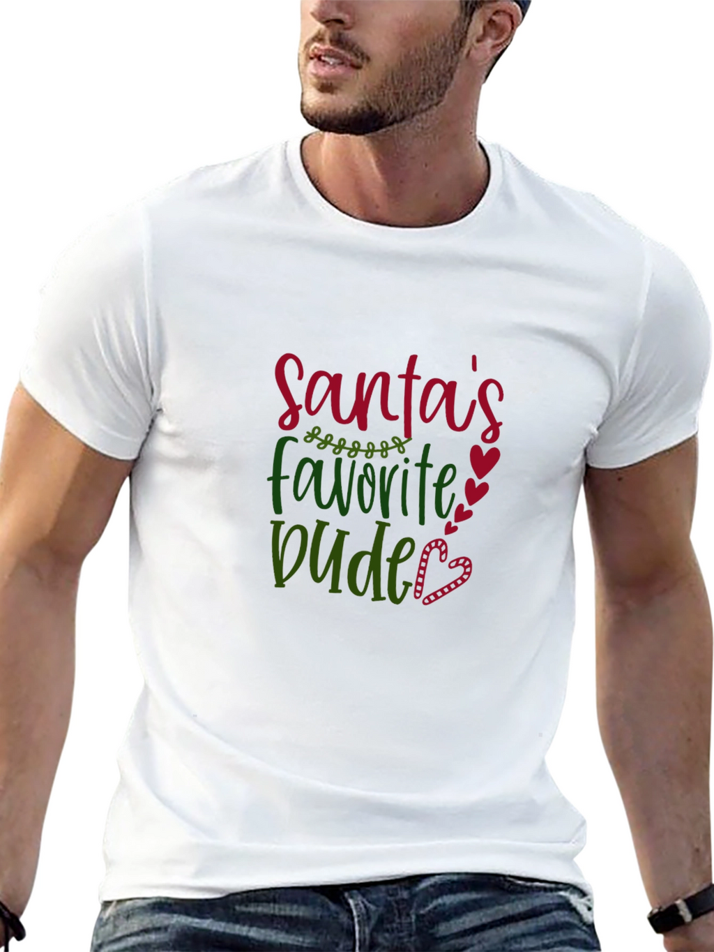 Santas Favorite Dude Graphic T-Shirt - Holiday Fun!