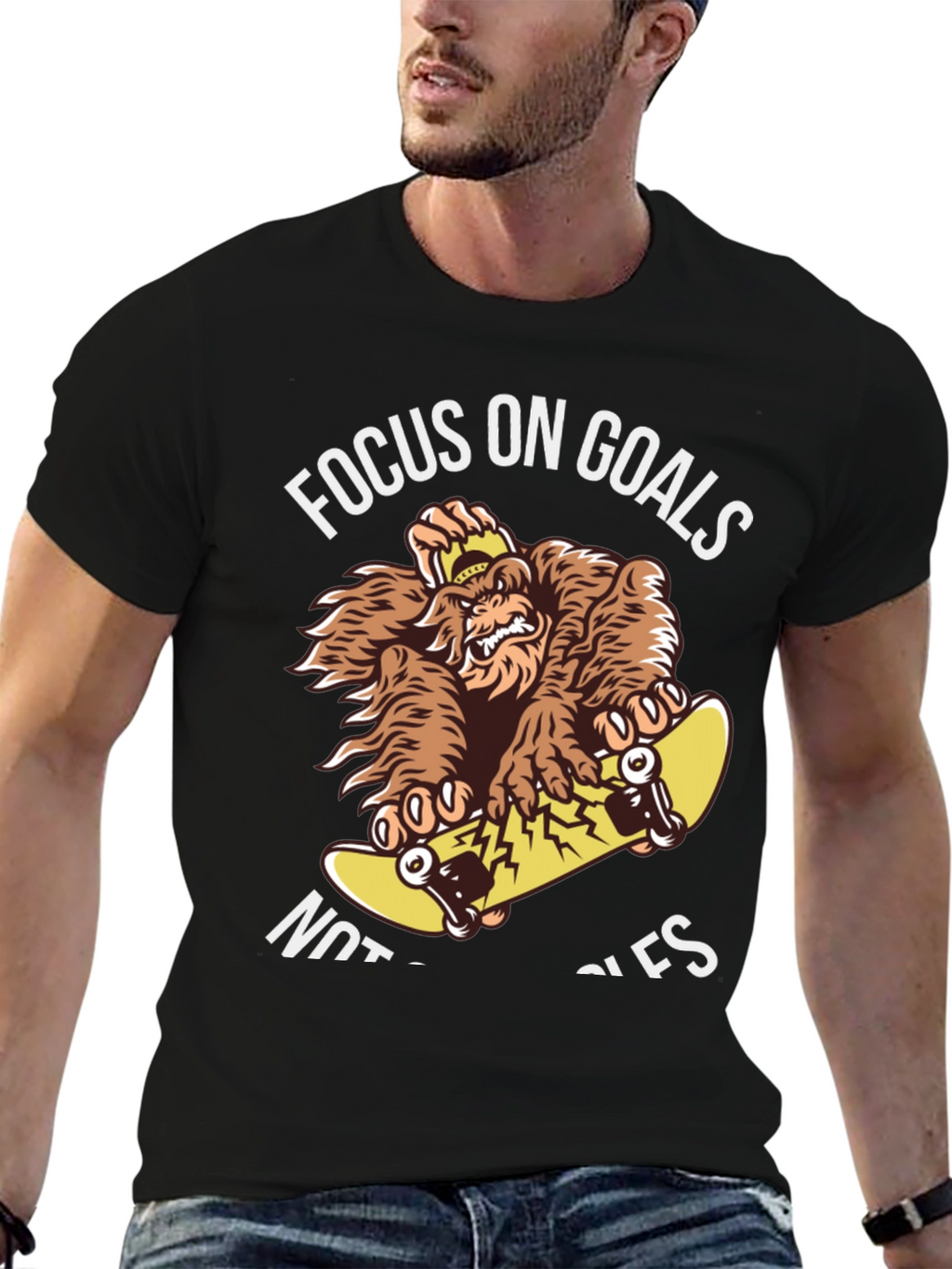 Focus on Goals Skateboard Gorilla Graphic T-Shirt