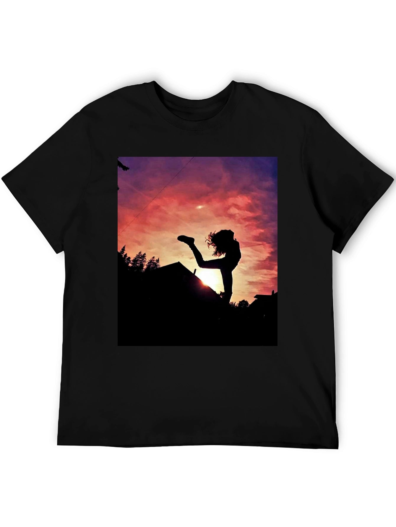 Silhouette Sunset Graphic Tee - Black Cotton Blend
