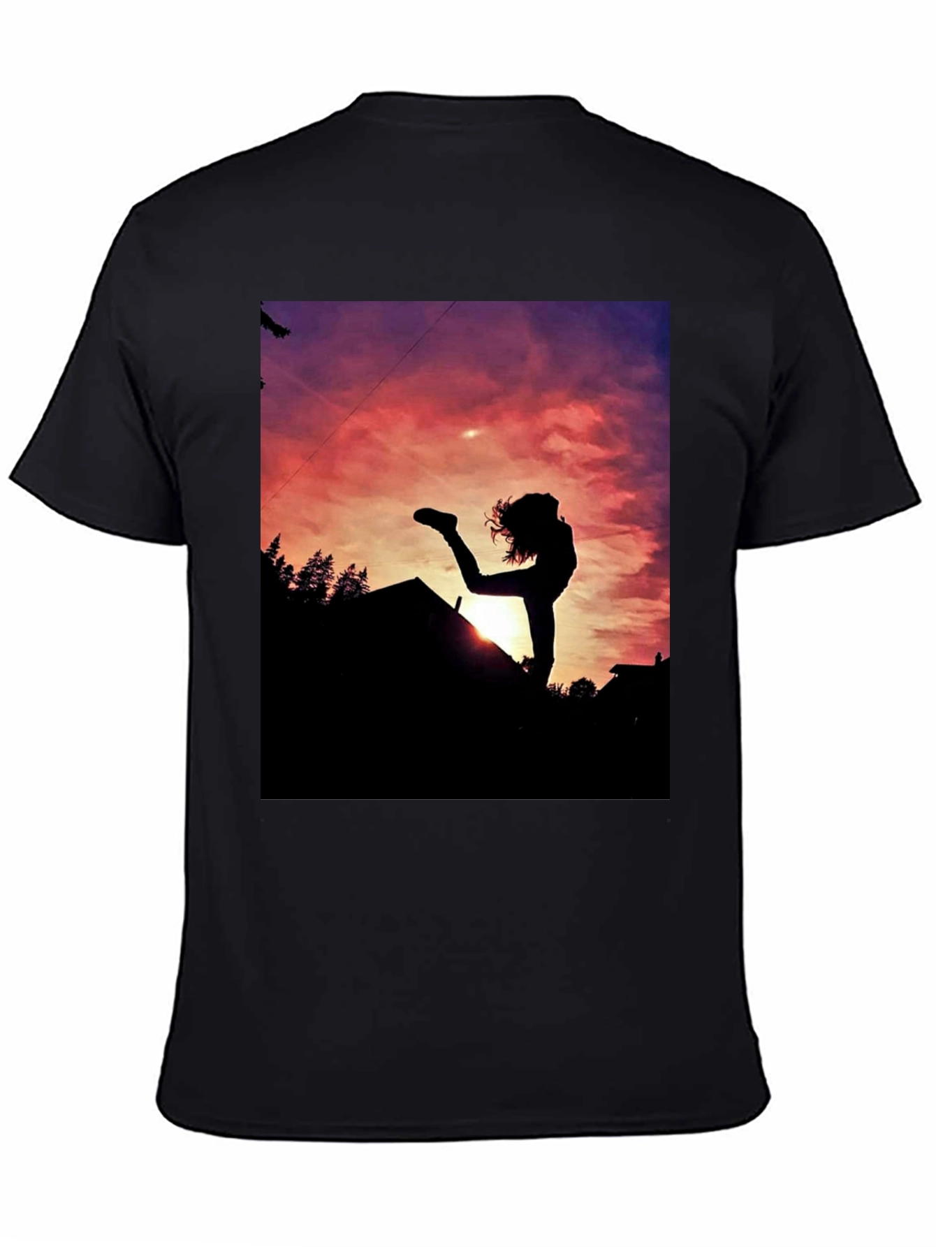 Silhouette Sunset Graphic Tee - Black Cotton Blend