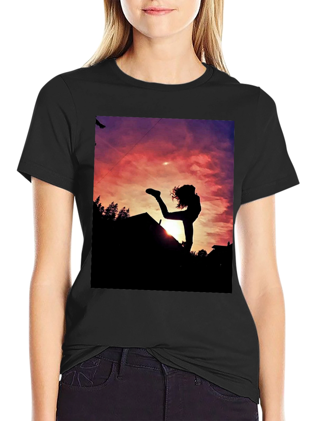 Silhouette Sunset Graphic Tee - Black Cotton Blend