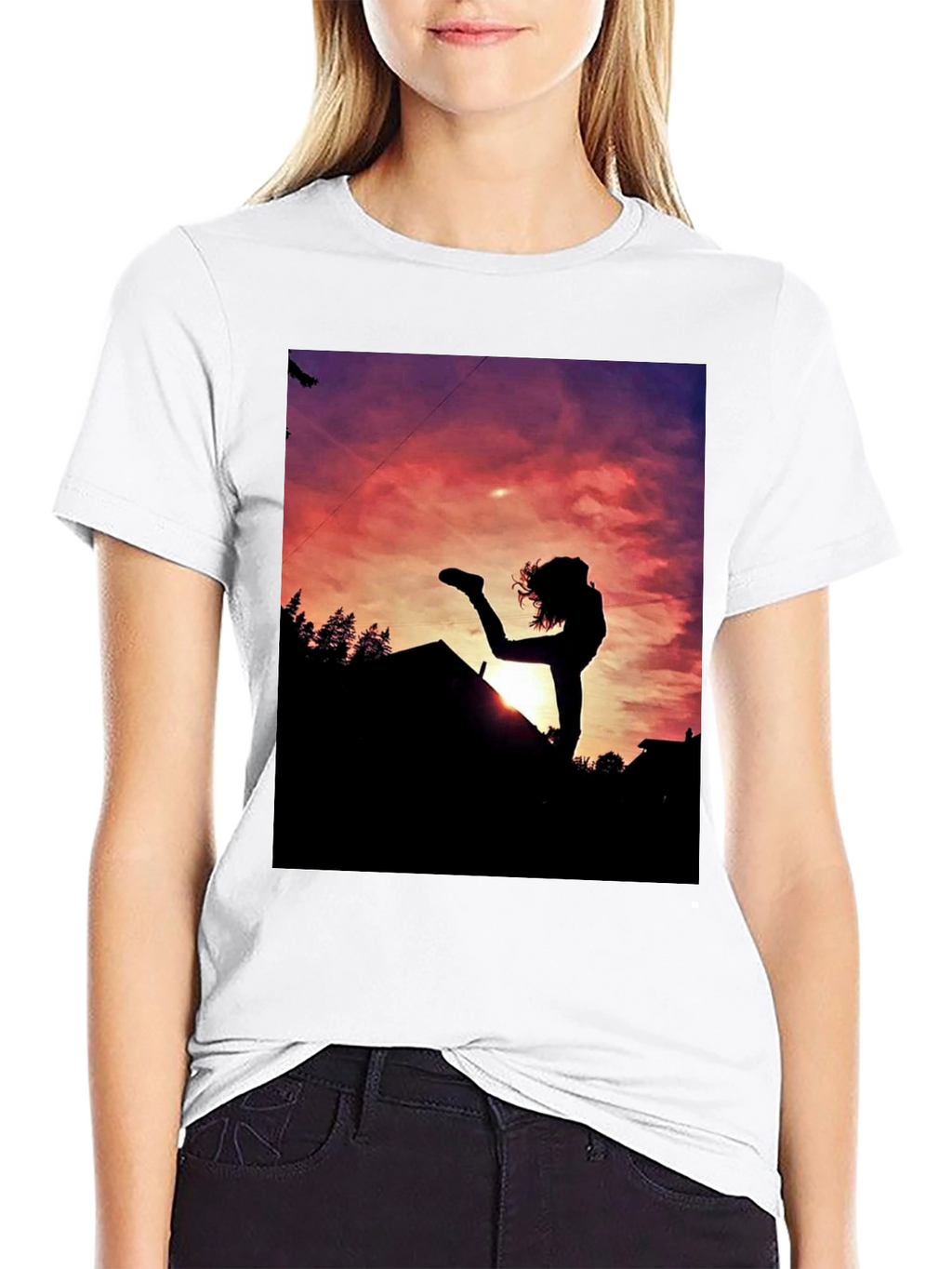 Silhouette Sunset Graphic Tee - Black Cotton Blend