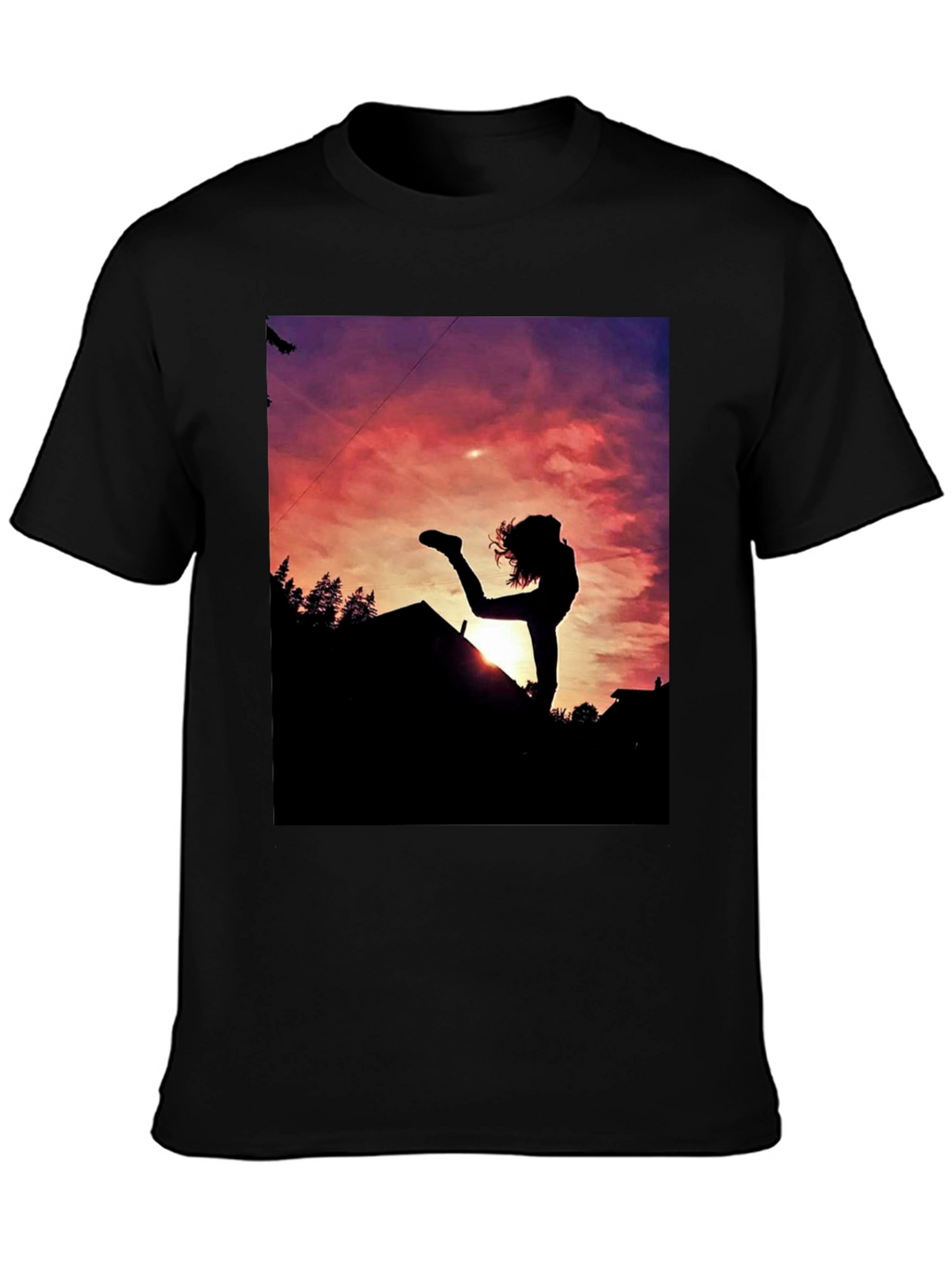Silhouette Sunset Graphic Tee - Black Cotton Blend