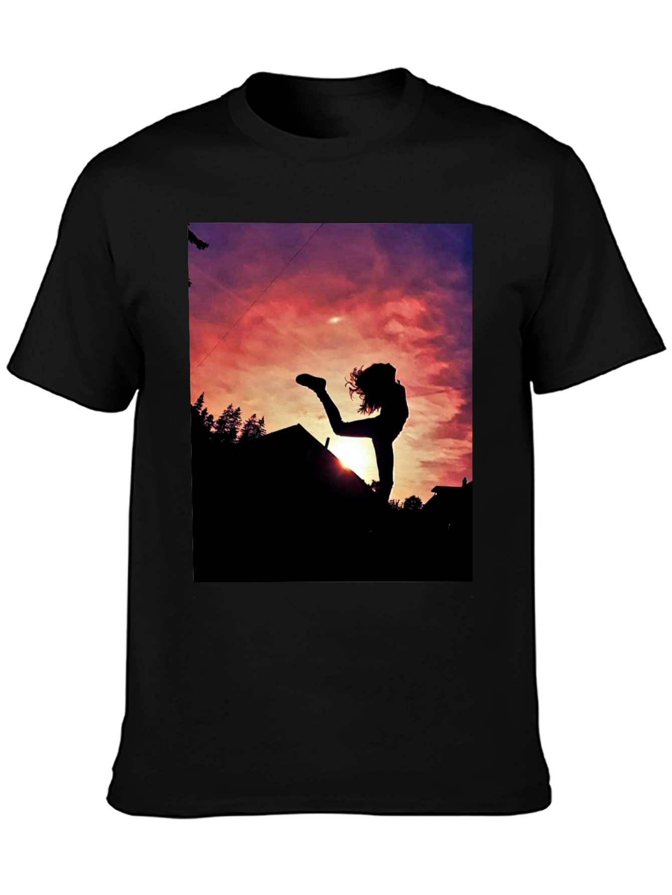 Silhouette Sunset Graphic Tee - Black Cotton Blend