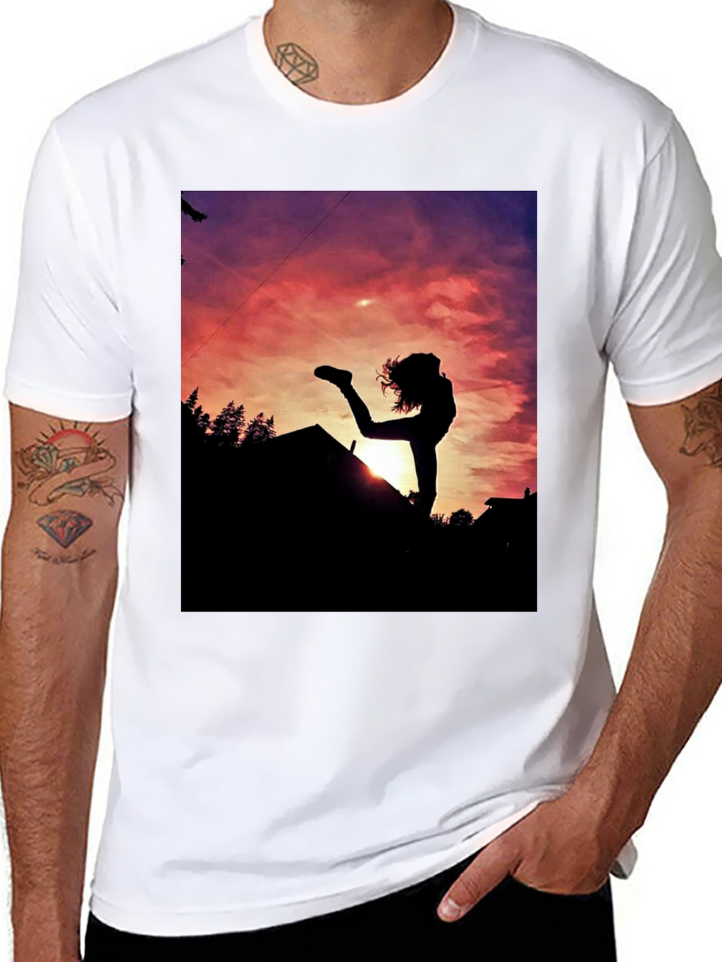 Silhouette Sunset Graphic Tee - Black Cotton Blend