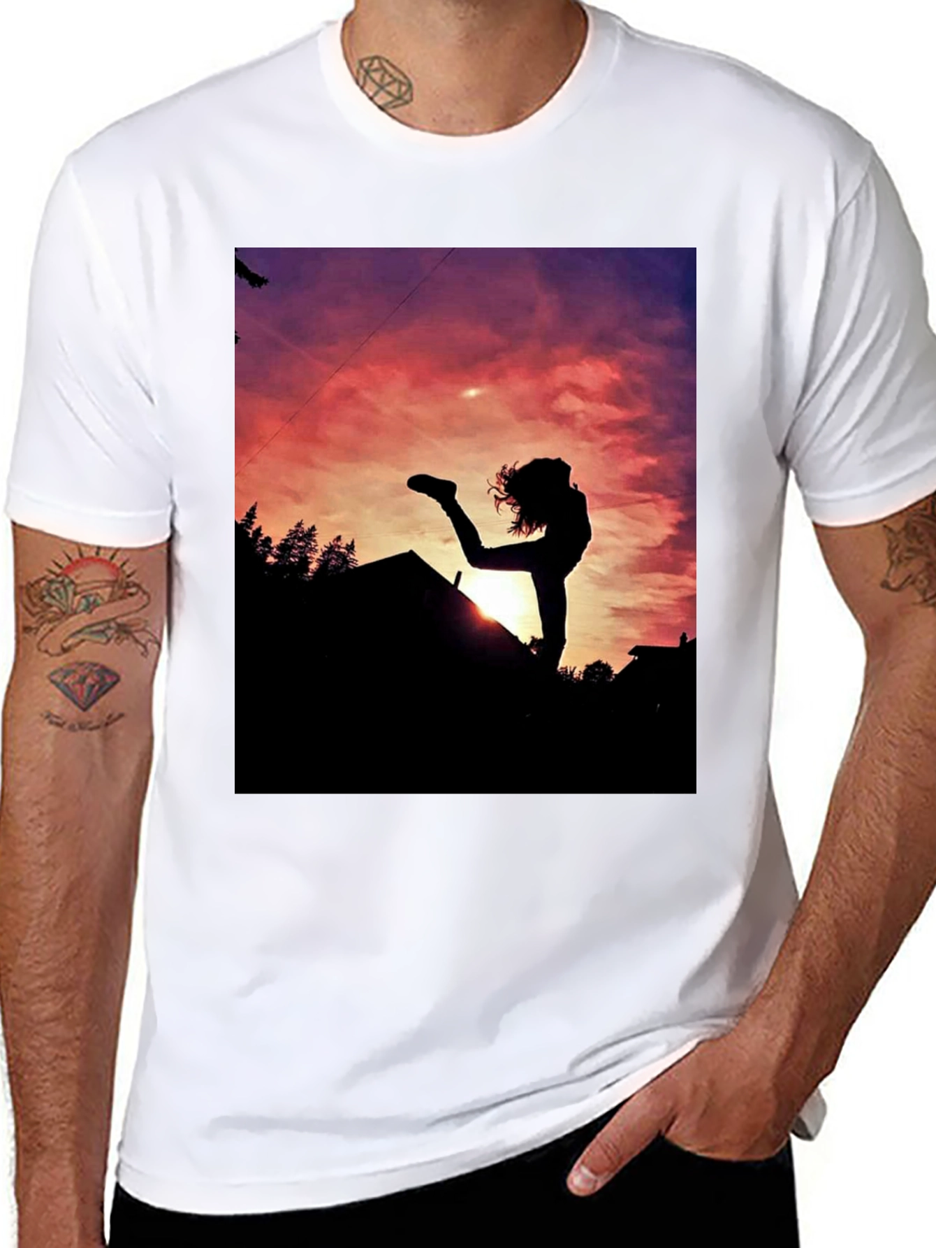 Silhouette Sunset Graphic Tee - Black Cotton Blend
