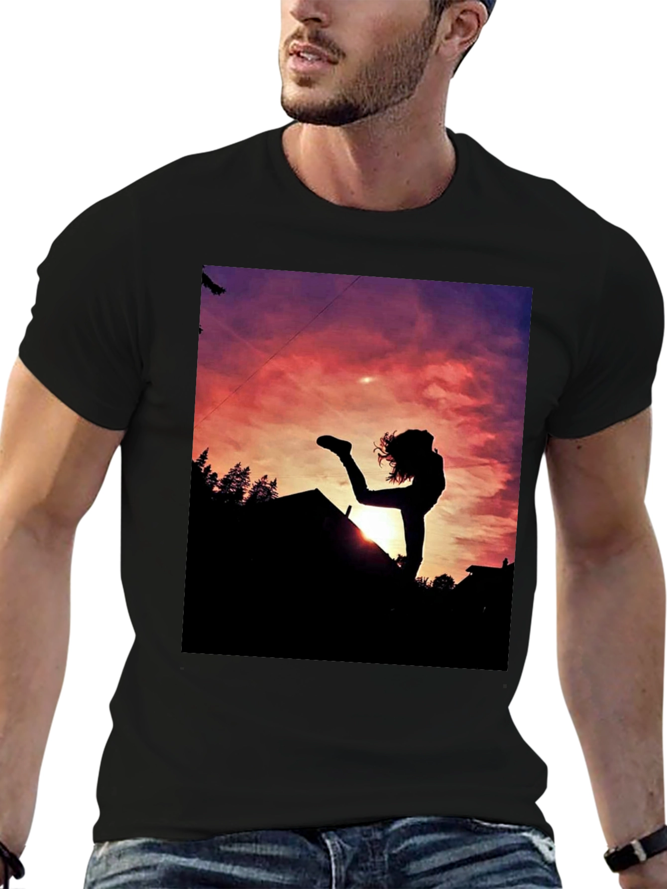 Silhouette Sunset Graphic Tee - Black Cotton Blend