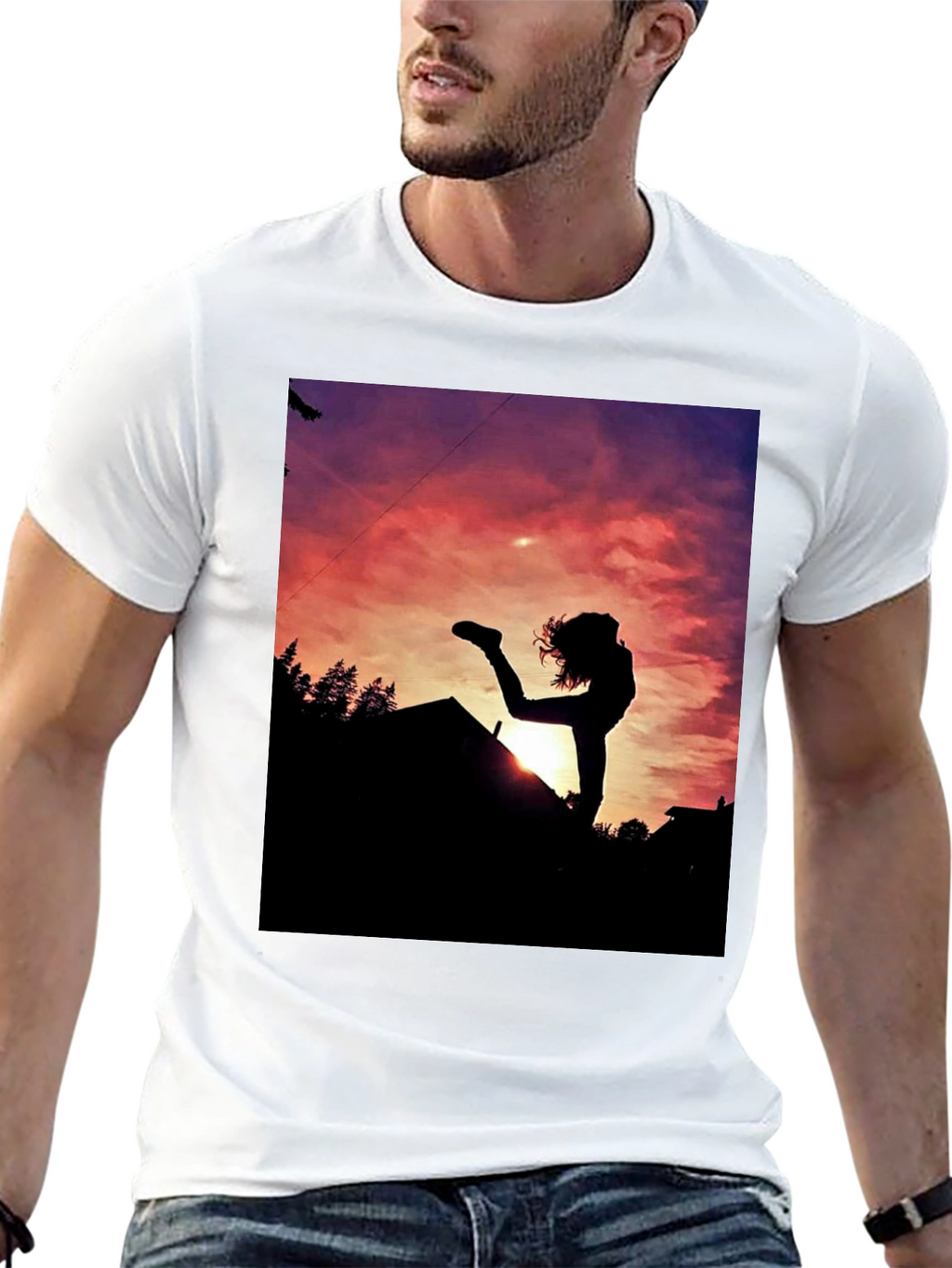 Silhouette Sunset Graphic Tee - Black Cotton Blend