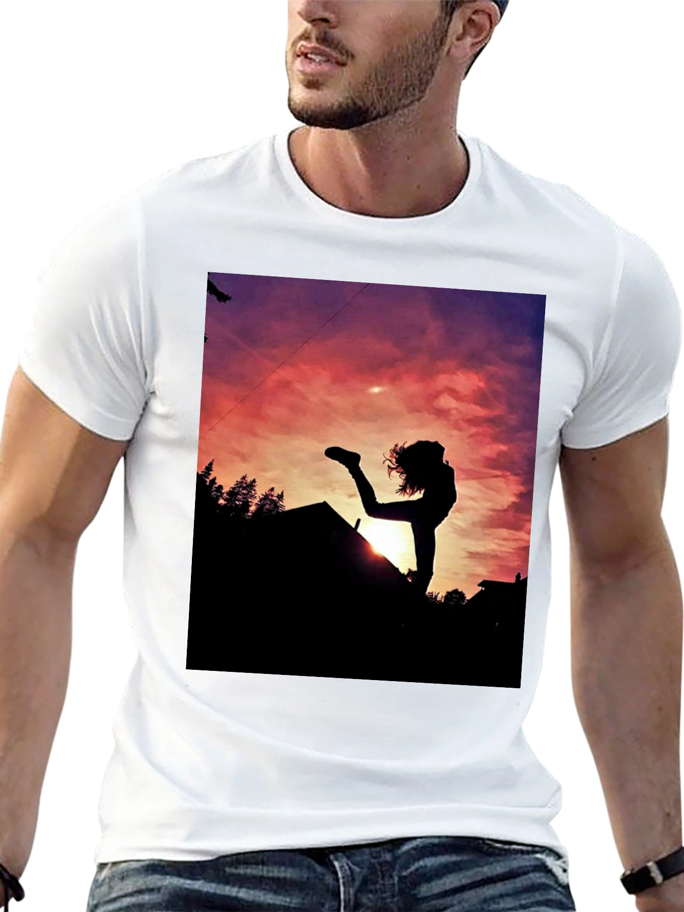 Silhouette Sunset Graphic Tee - Black Cotton Blend