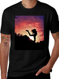 Silhouette Sunset Graphic Tee - Black Cotton Blend