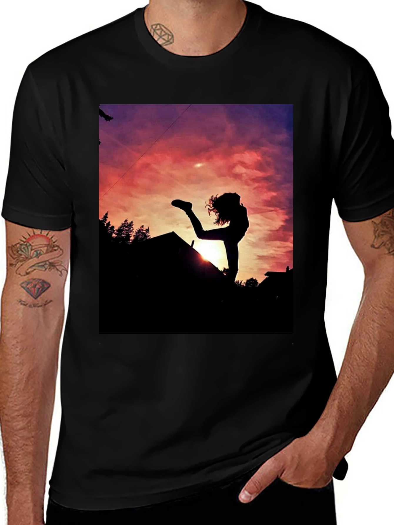 Silhouette Sunset Graphic Tee - Black Cotton Blend