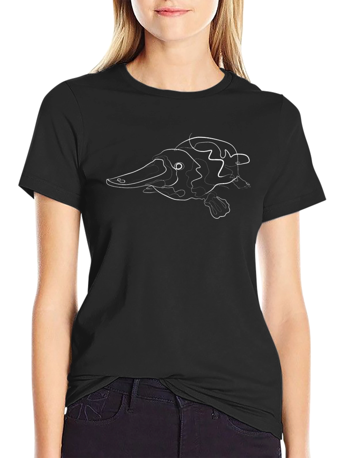 Platypus Line Art Black T-Shirt - Modern Minimalist Design