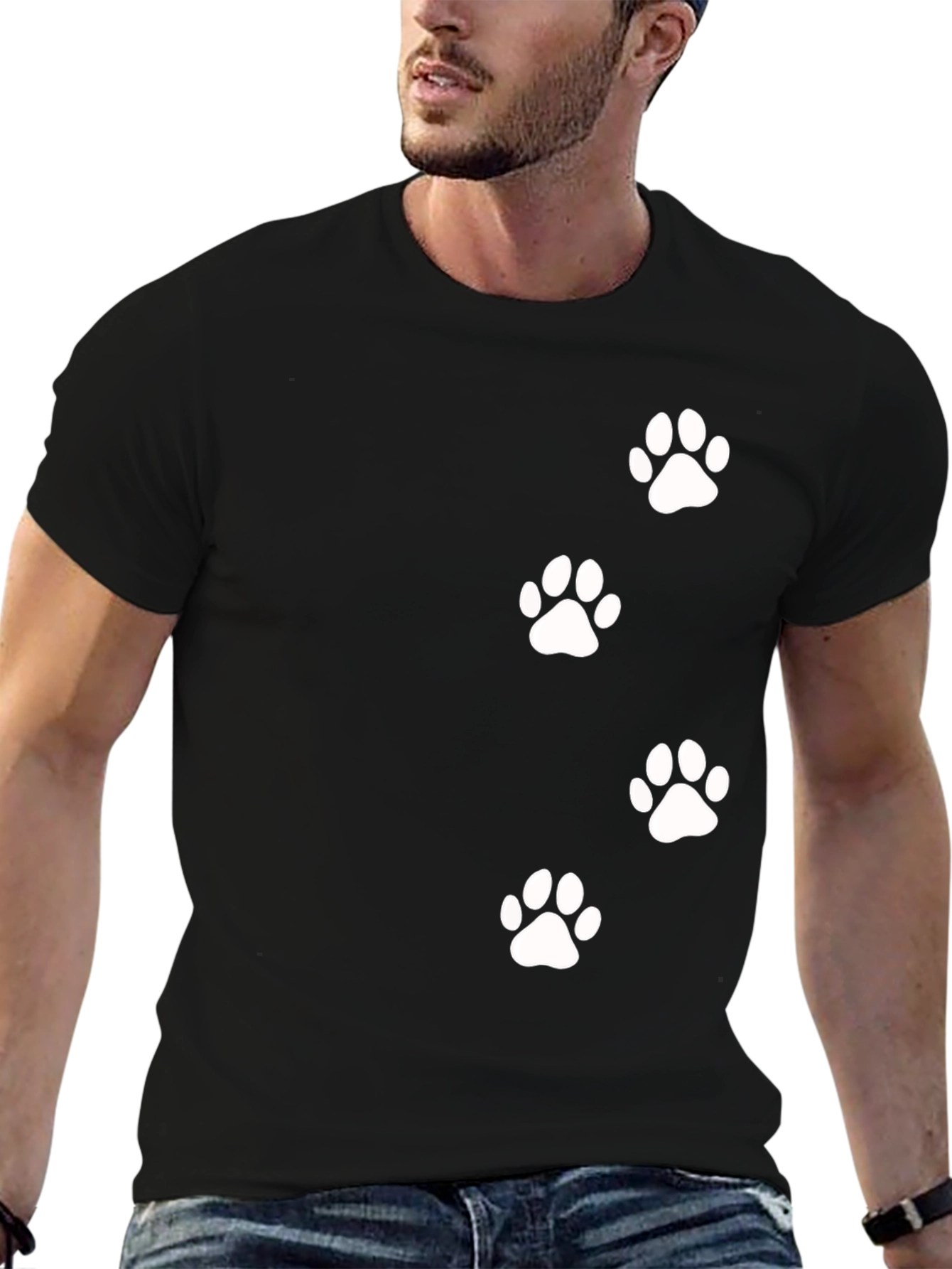 Paw Print Graphic Tee - Black Casual T-Shirt