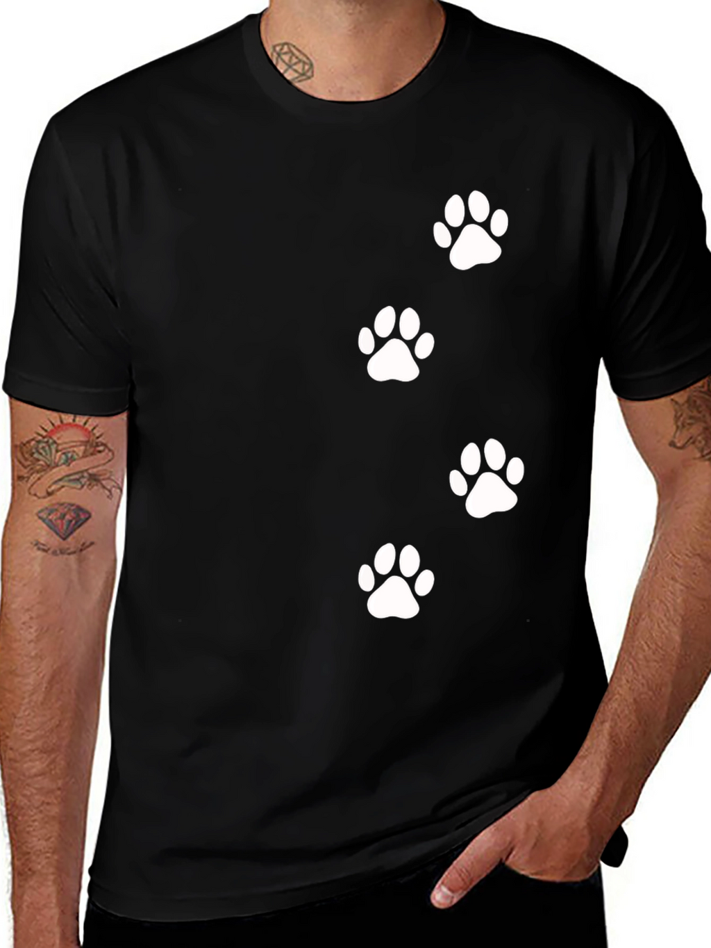 Paw Print Graphic Tee - Black Casual T-Shirt