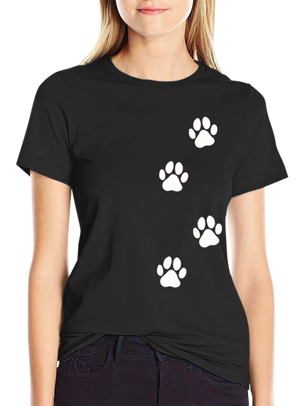 Paw Print Graphic Tee - Black Casual T-Shirt