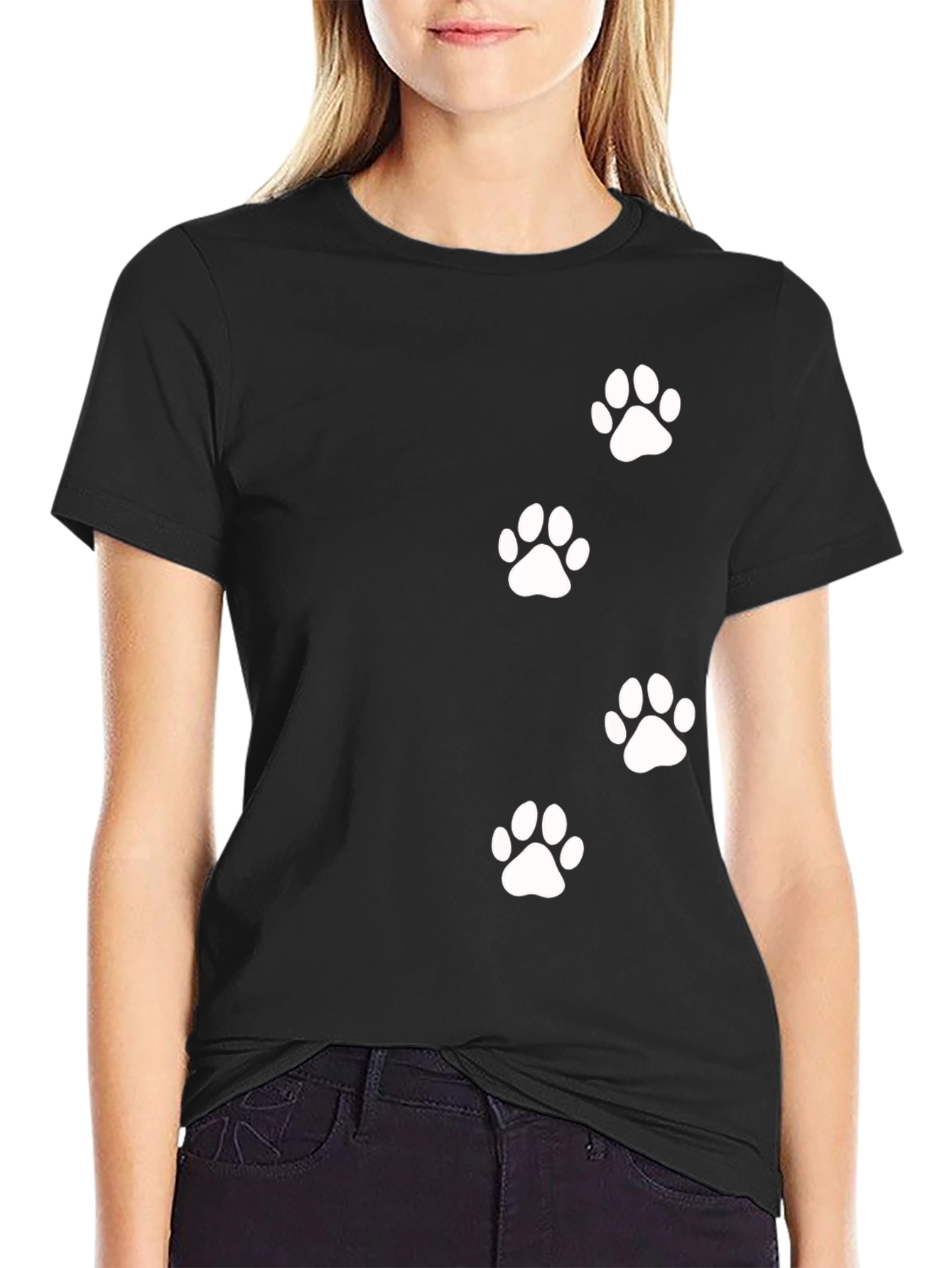 Paw Print Graphic Tee - Black Casual T-Shirt
