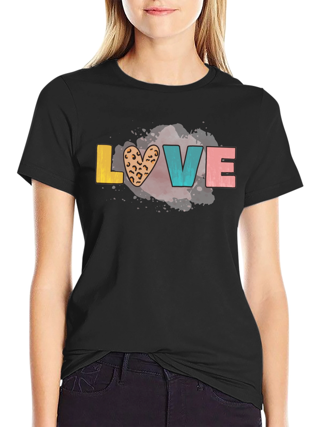 LOVE Graphic Tee - Trendy Leopard Print Heart