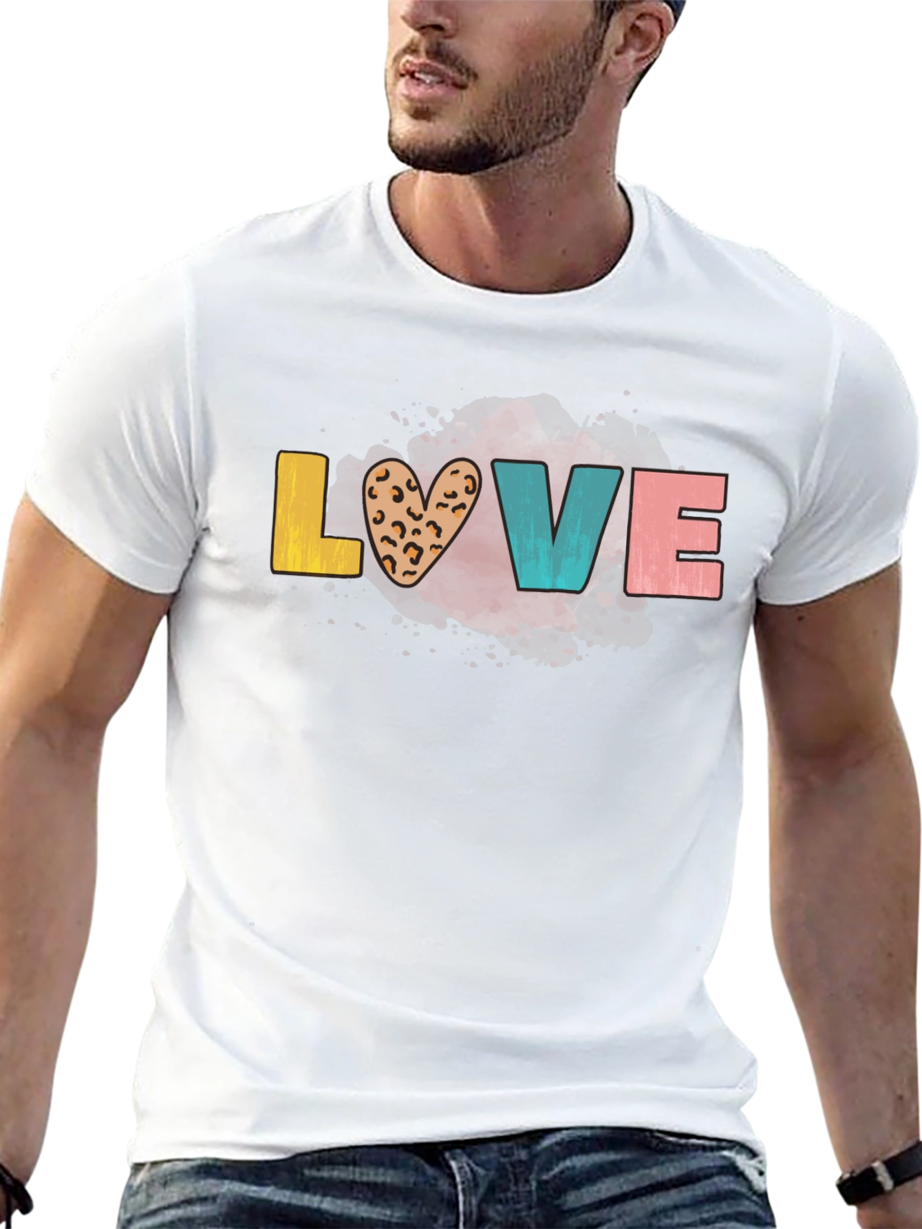 LOVE Graphic Tee - Trendy Leopard Print Heart