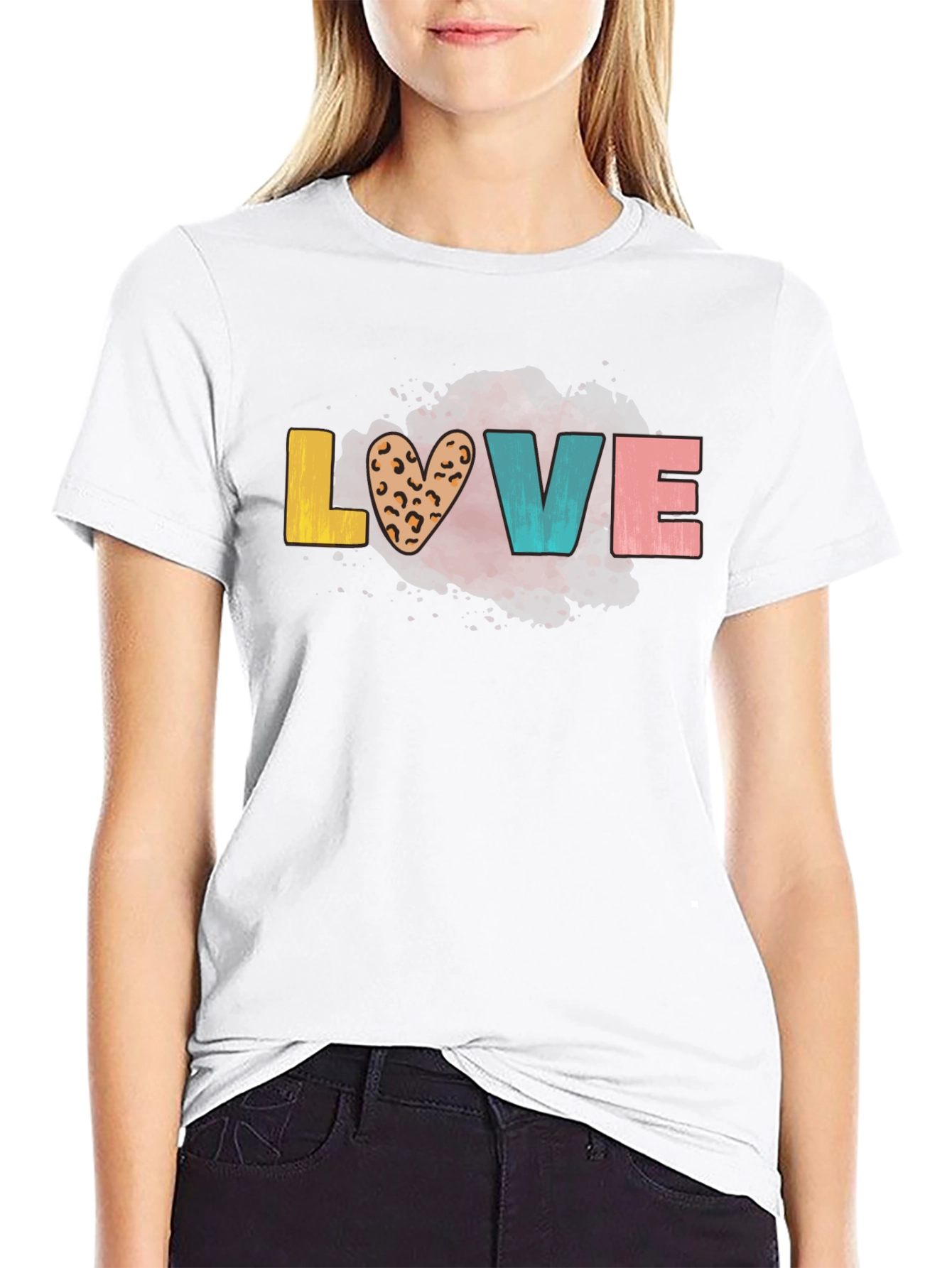 LOVE Graphic Tee - Trendy Leopard Print Heart
