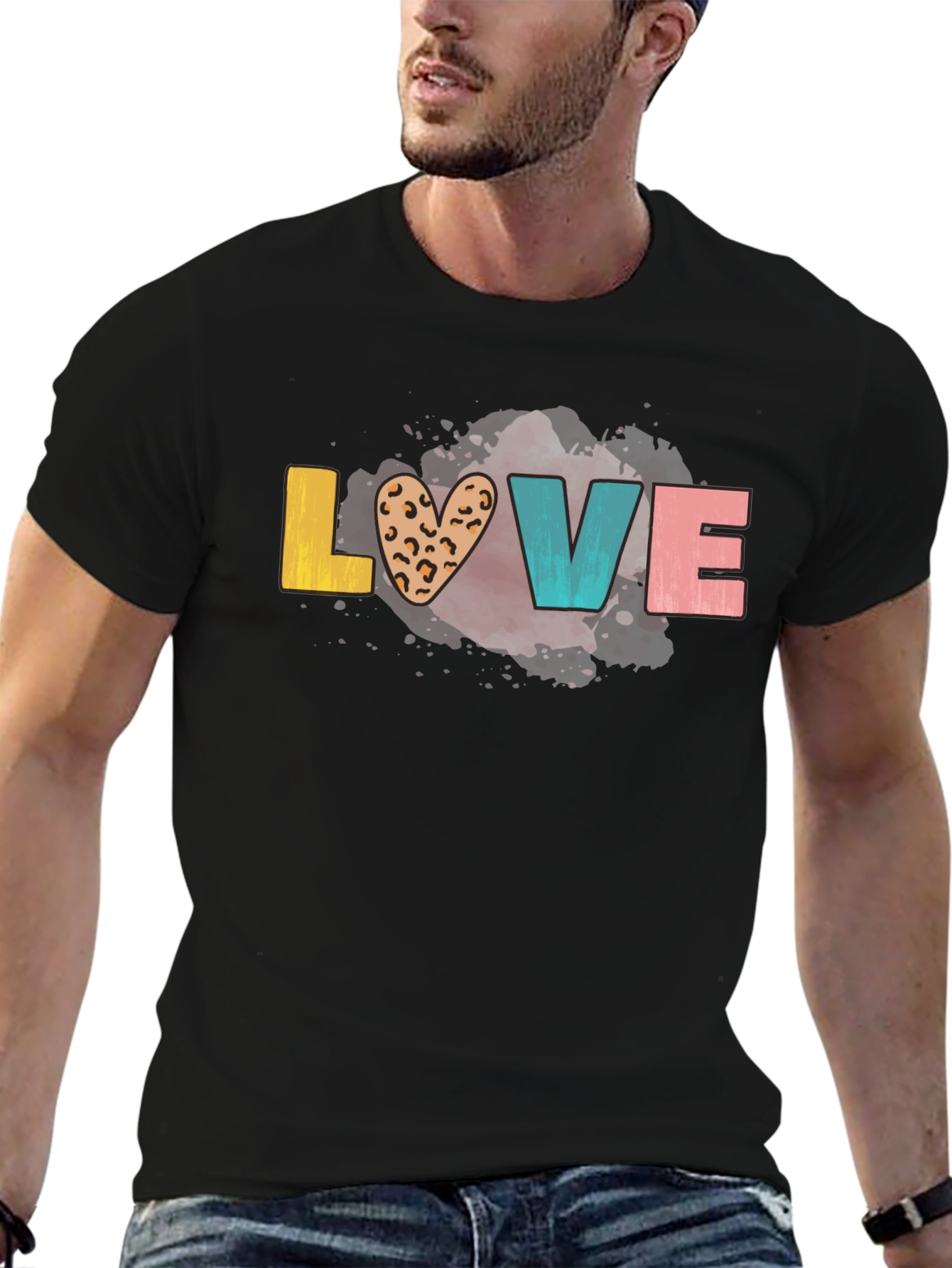 LOVE Graphic Tee - Trendy Leopard Print Heart