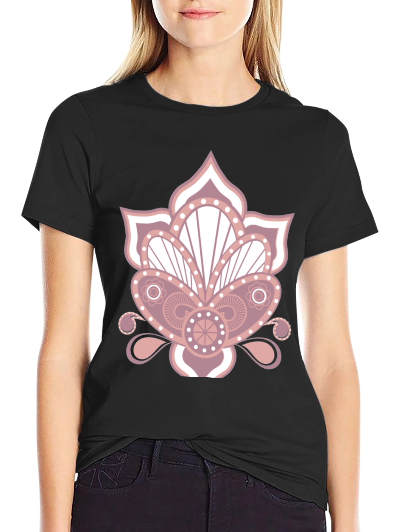 Floral Mandala Graphic Print Black T-Shirt