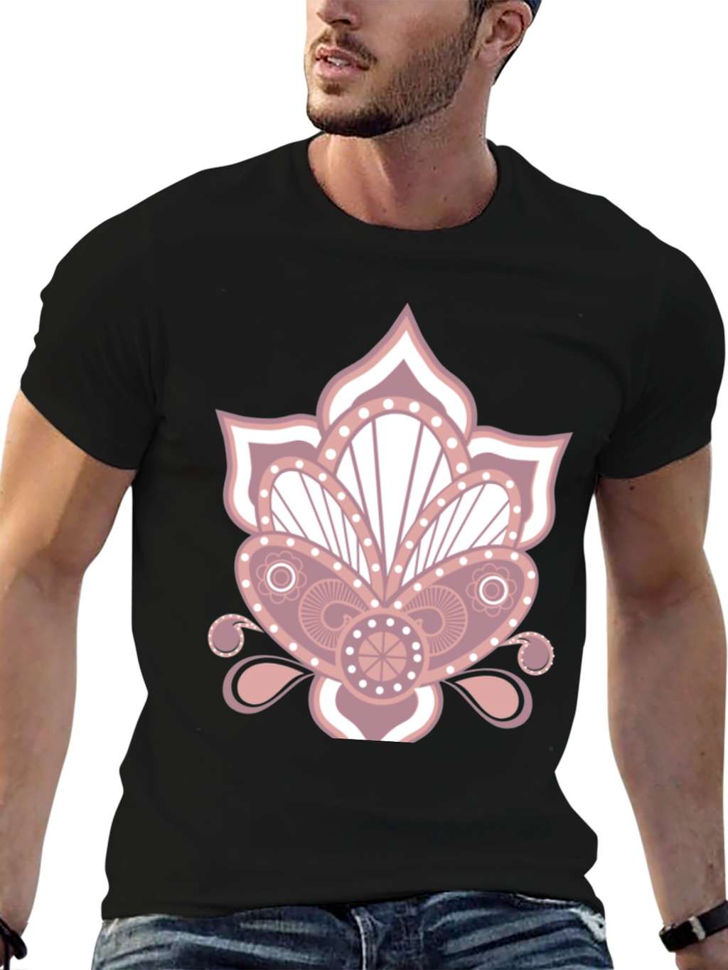 Floral Mandala Graphic Print Black T-Shirt